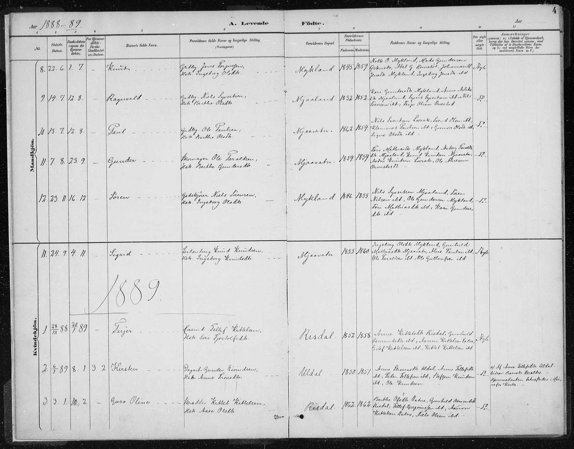 Herefoss sokneprestkontor, SAK/1111-0019/F/Fa/Fac/L0002: Parish register (official) no. A 2, 1887-1915, p. 4