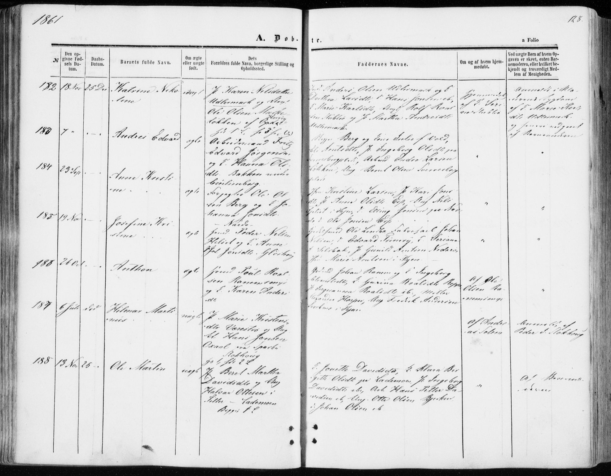 Ministerialprotokoller, klokkerbøker og fødselsregistre - Sør-Trøndelag, SAT/A-1456/606/L0292: Parish register (official) no. 606A07, 1856-1865, p. 128