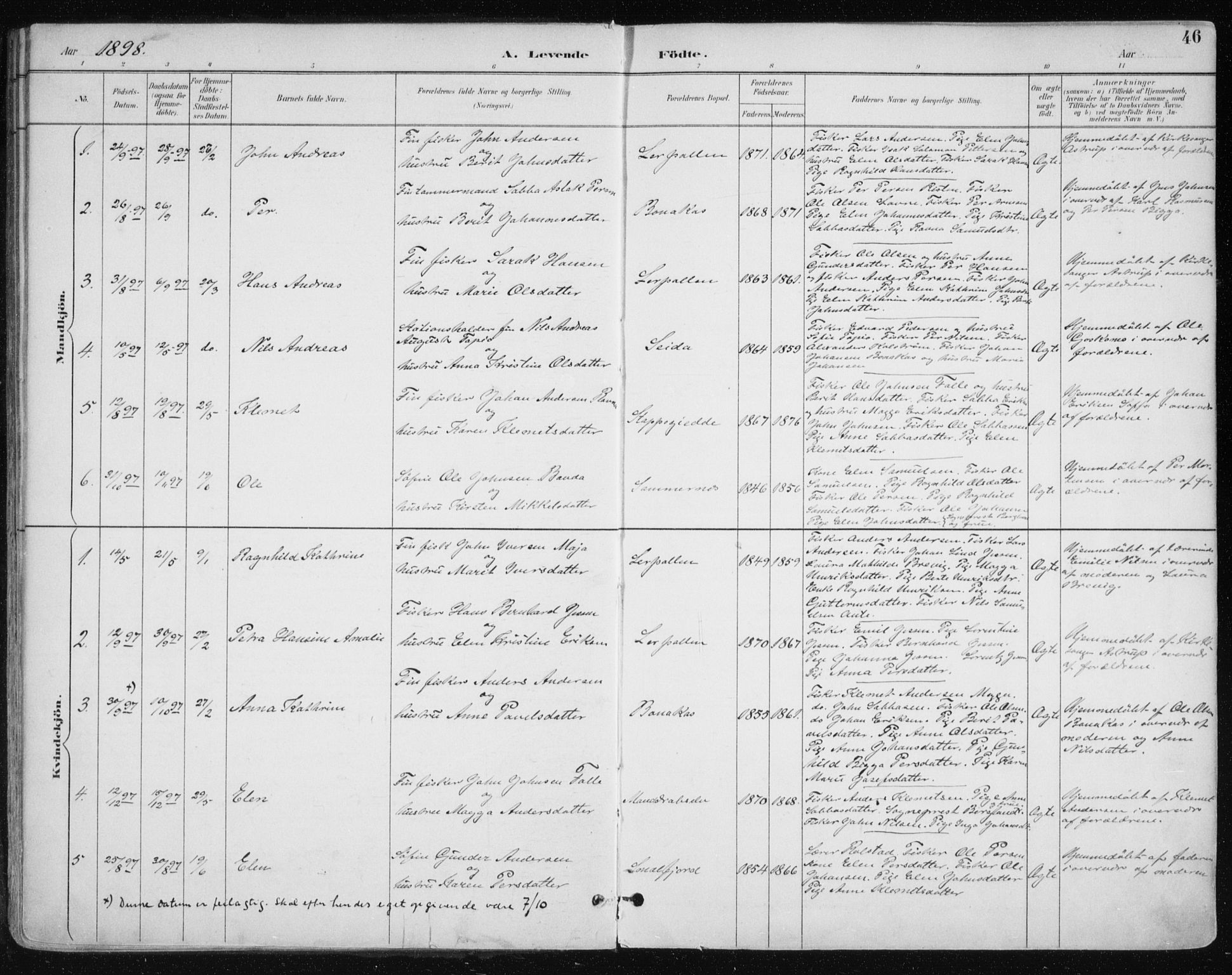 Tana sokneprestkontor, SATØ/S-1334/H/Ha/L0005kirke: Parish register (official) no. 5, 1891-1903, p. 46