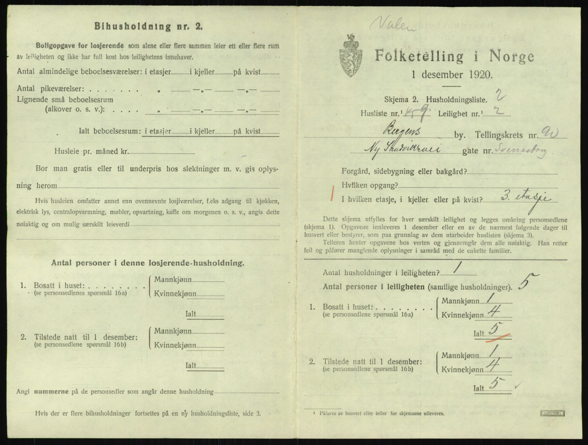 SAB, 1920 census for Bergen, 1920, p. 39835