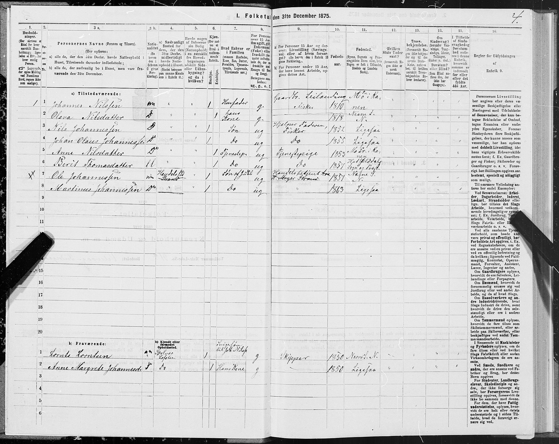 SAT, 1875 census for 1828P Nesna, 1875, p. 3004