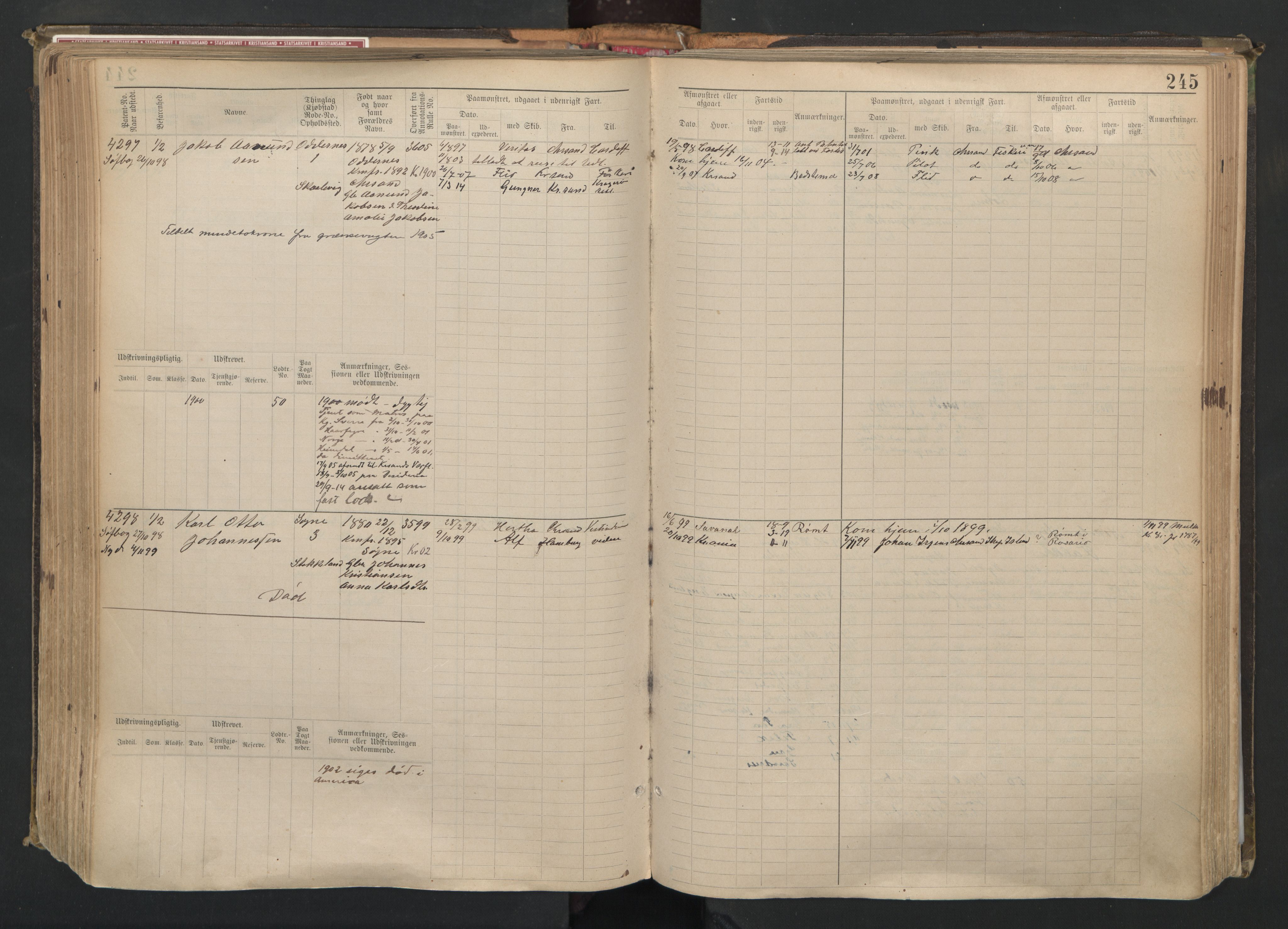 Kristiansand mønstringskrets, AV/SAK-2031-0015/F/Fb/L0008: Hovedrulle nr 3811-4580, I-15, 1893-1940, p. 251