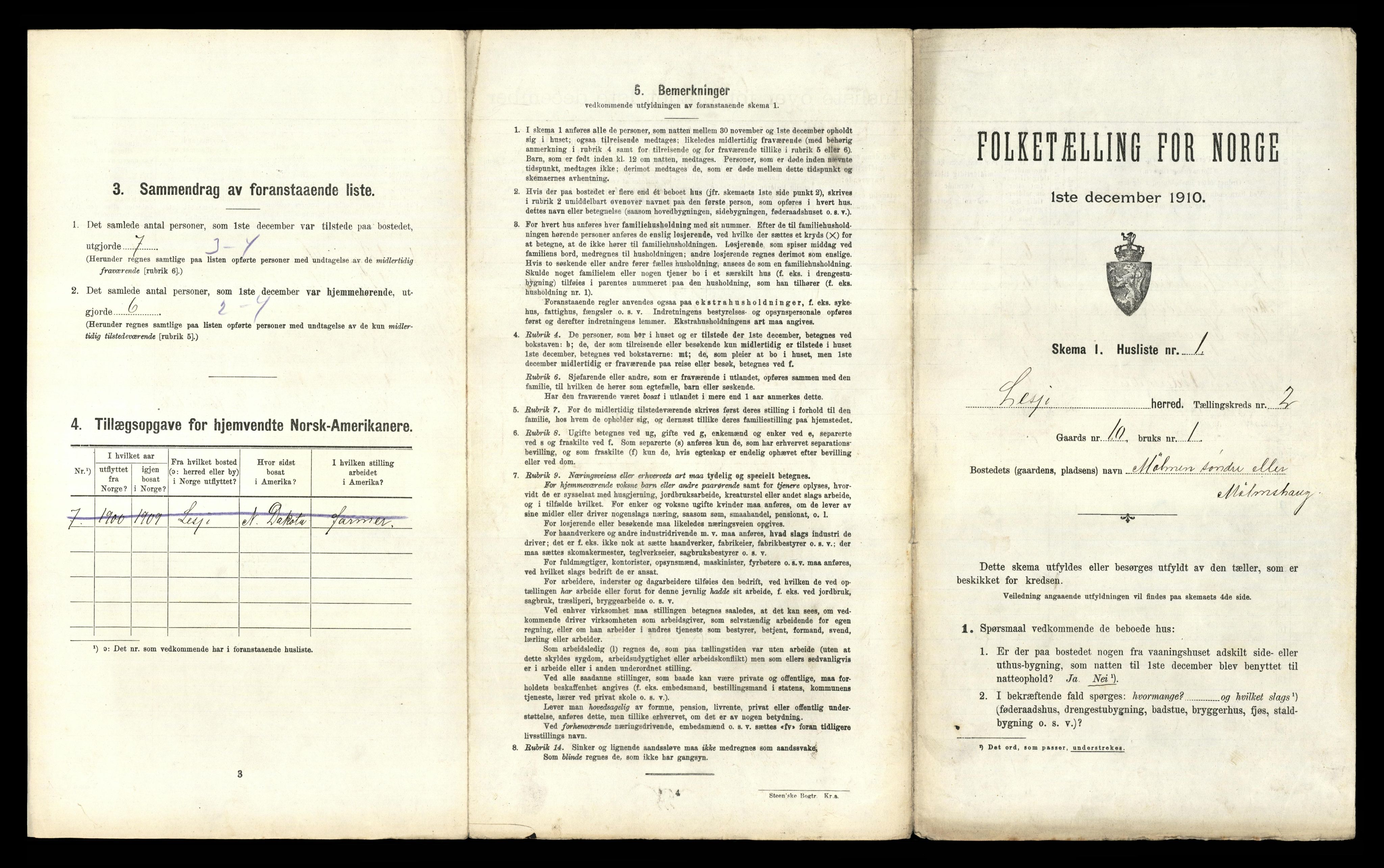 RA, 1910 census for Lesja, 1910, p. 139