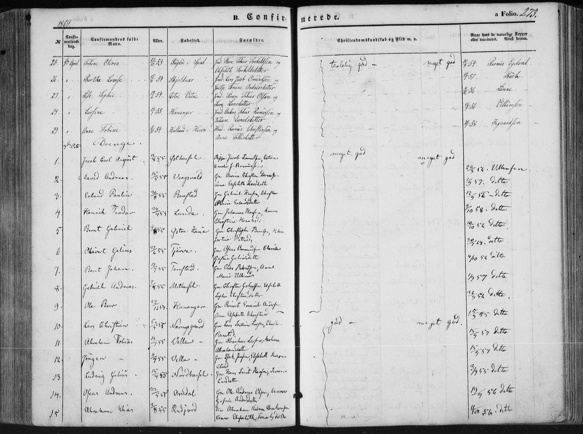 Lista sokneprestkontor, AV/SAK-1111-0027/F/Fa/L0011: Parish register (official) no. A 11, 1861-1878, p. 273