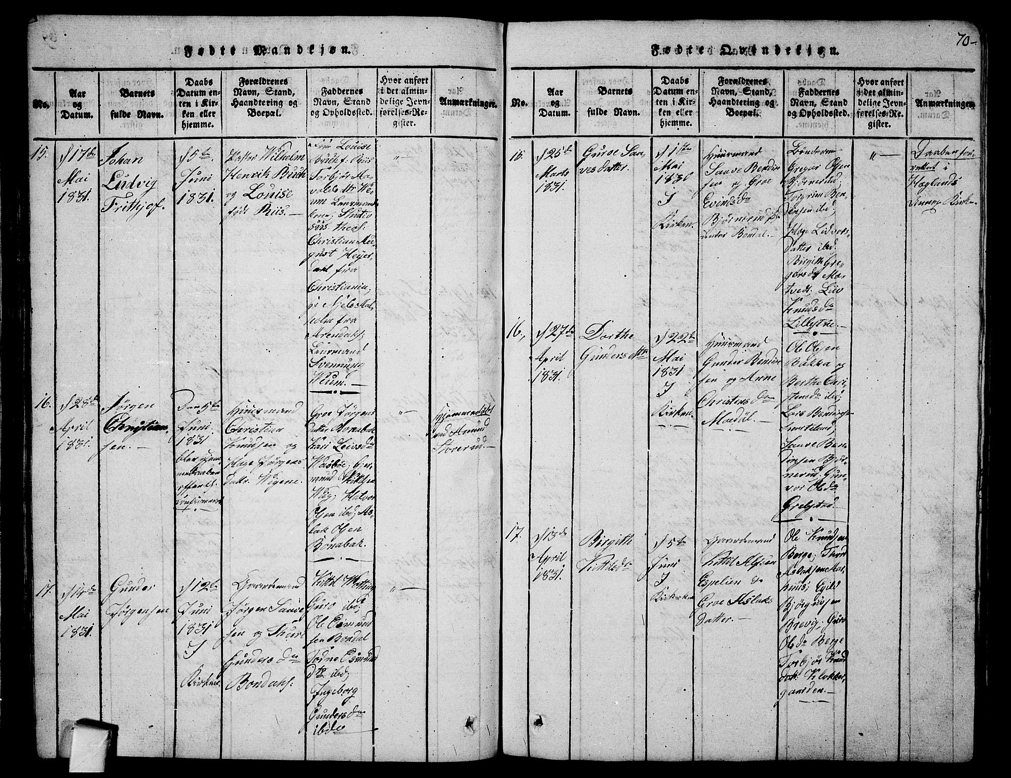 Fyresdal kirkebøker, AV/SAKO-A-263/G/Ga/L0001: Parish register (copy) no. I 1, 1816-1840, p. 70