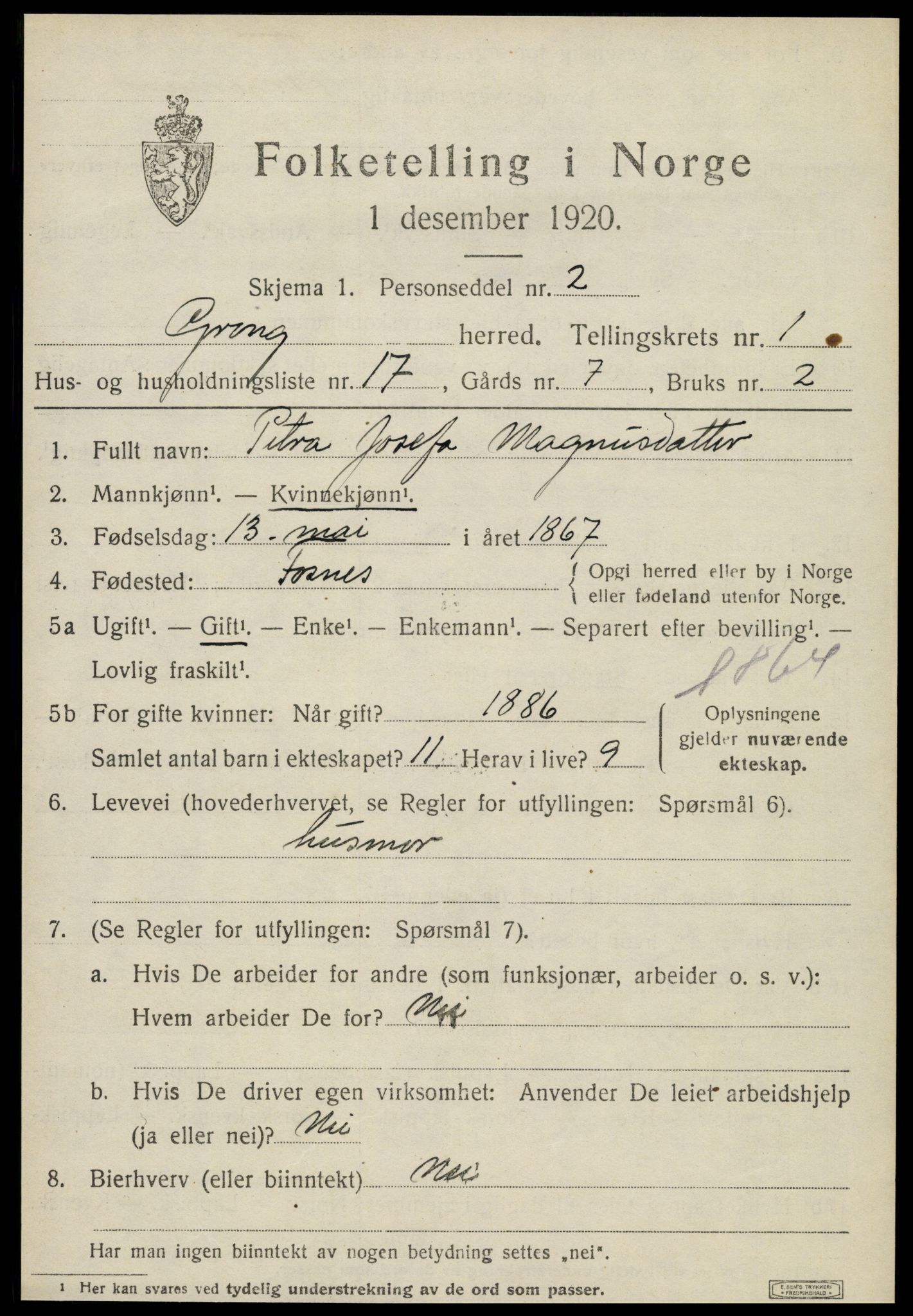 SAT, 1920 census for Grong, 1920, p. 1241
