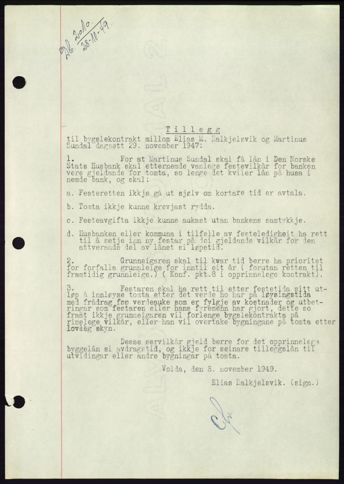 Søre Sunnmøre sorenskriveri, AV/SAT-A-4122/1/2/2C/L0085: Mortgage book no. 11A, 1949-1949, Diary no: : 2010/1949