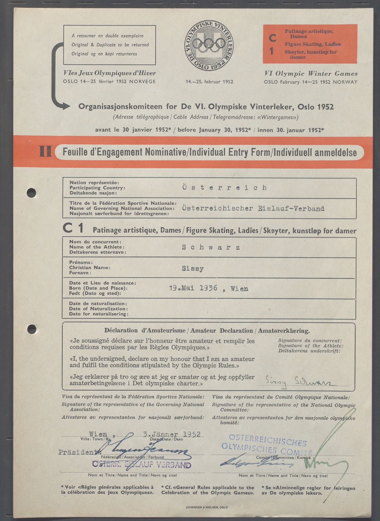 Organisasjonskomiteen for de VI. olympiske vinterleker, OBA/A-20130/H/Ha, 1951-1952, p. 1313