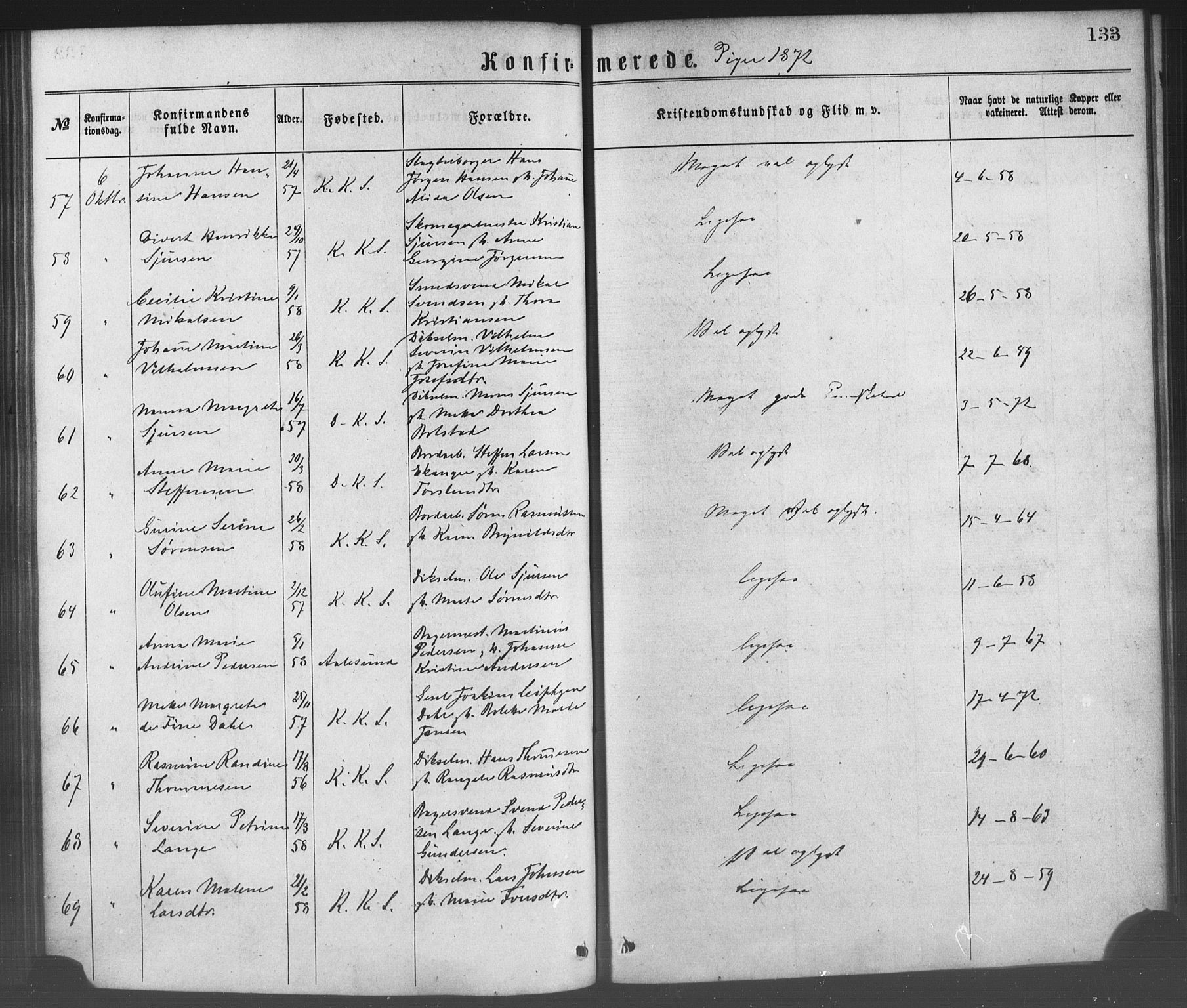 Korskirken sokneprestembete, AV/SAB-A-76101/H/Haa/L0028: Parish register (official) no. C 4, 1868-1879, p. 133