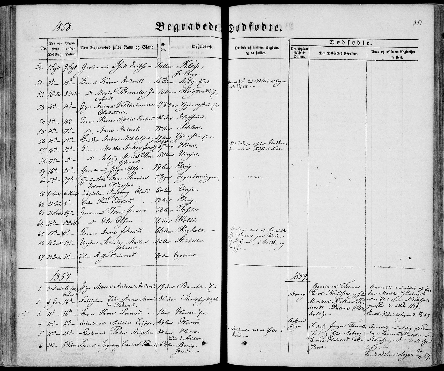 Bamble kirkebøker, SAKO/A-253/F/Fa/L0005: Parish register (official) no. I 5, 1854-1869, p. 351