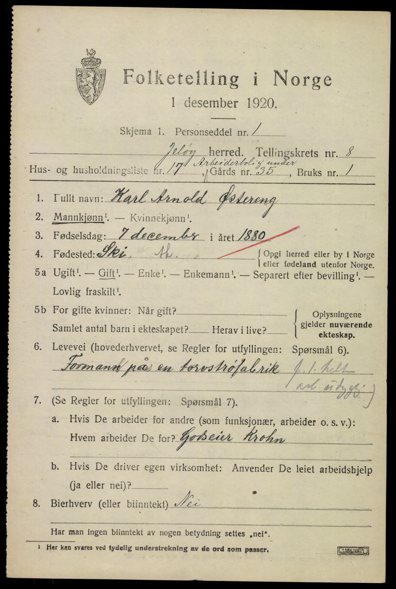 SAO, 1920 census for Moss land district, 1920, p. 8929