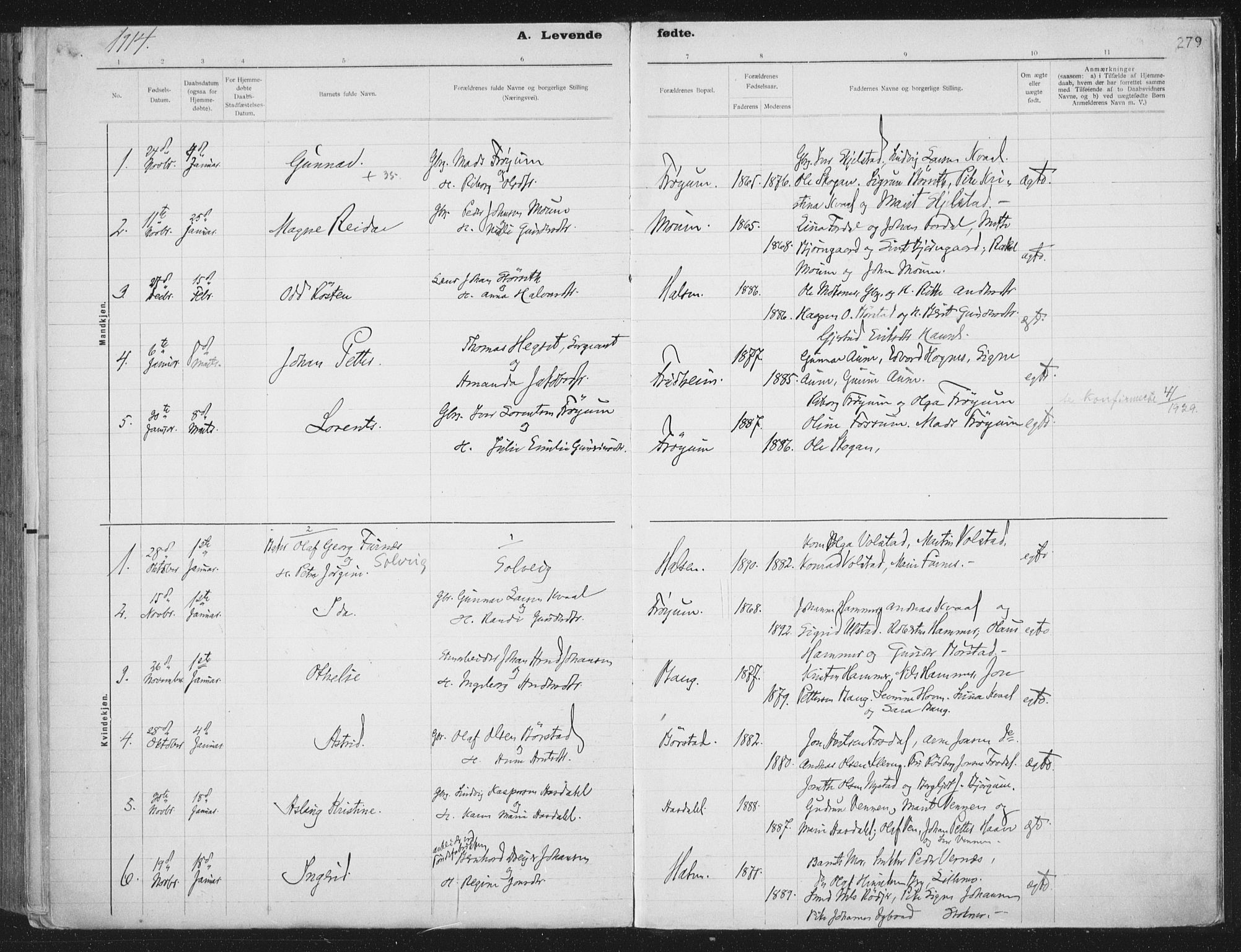 Ministerialprotokoller, klokkerbøker og fødselsregistre - Nord-Trøndelag, SAT/A-1458/709/L0082: Parish register (official) no. 709A22, 1896-1916, p. 279