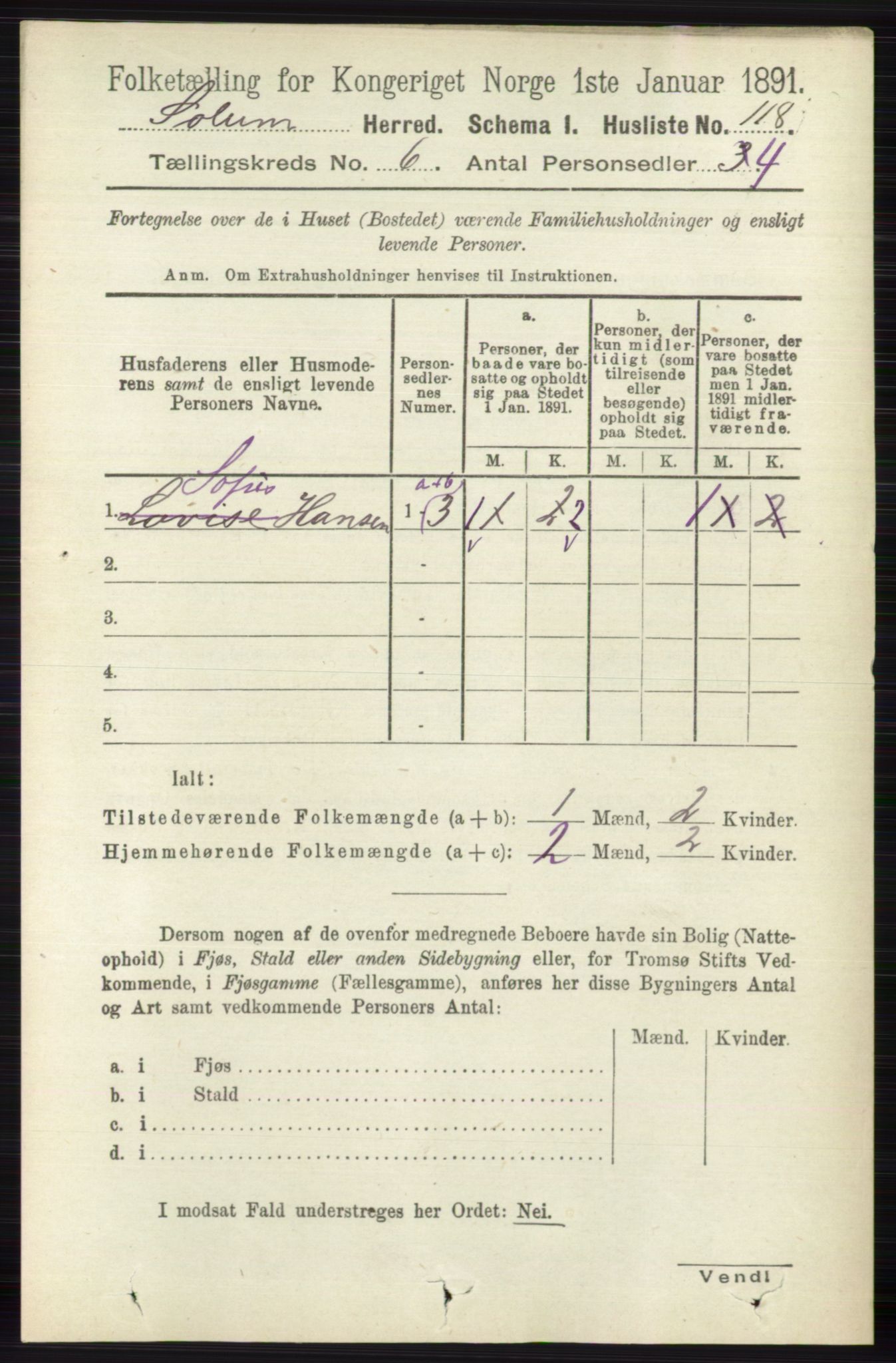 RA, 1891 census for 0818 Solum, 1891, p. 1183