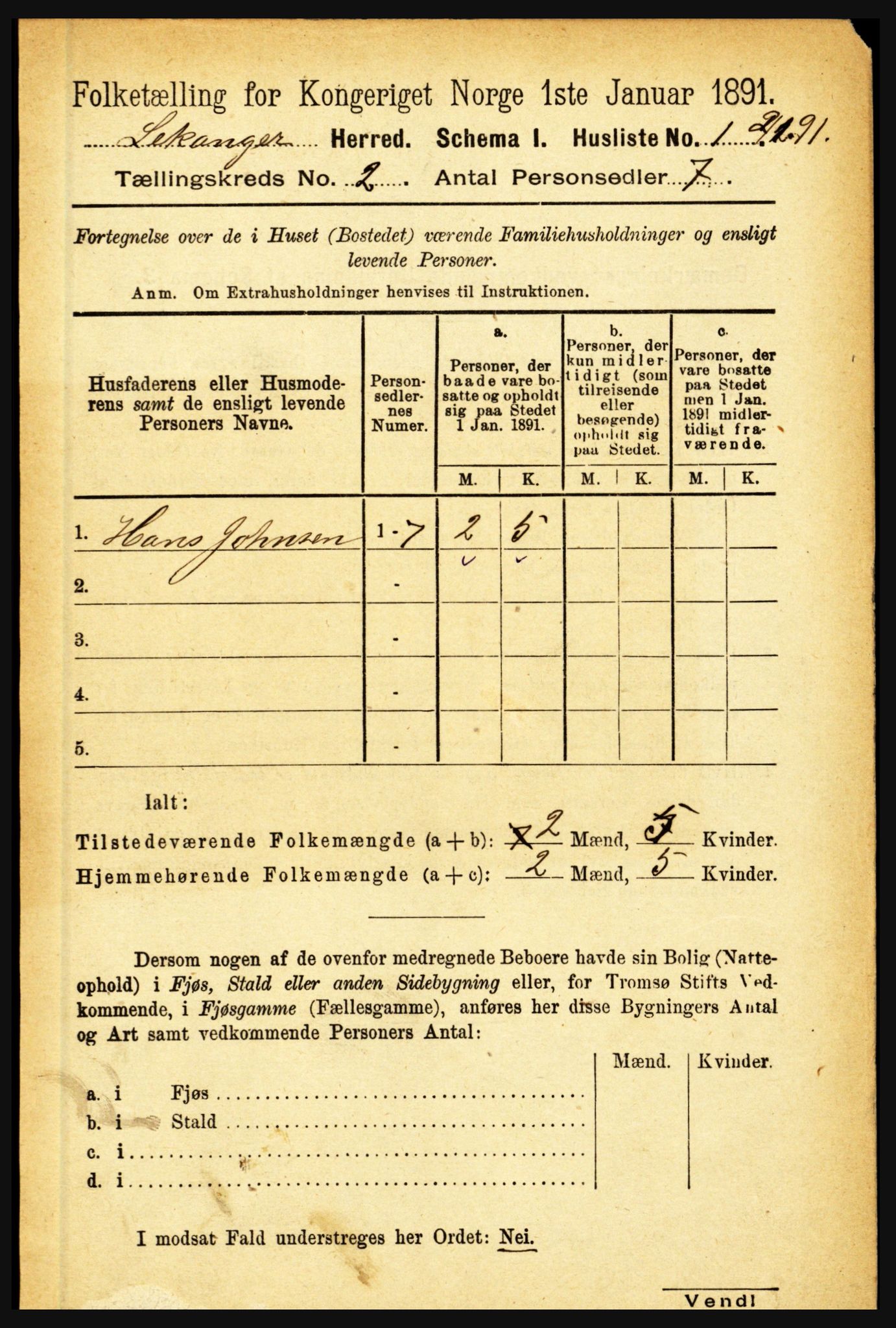 RA, 1891 census for 1419 Leikanger, 1891, p. 121