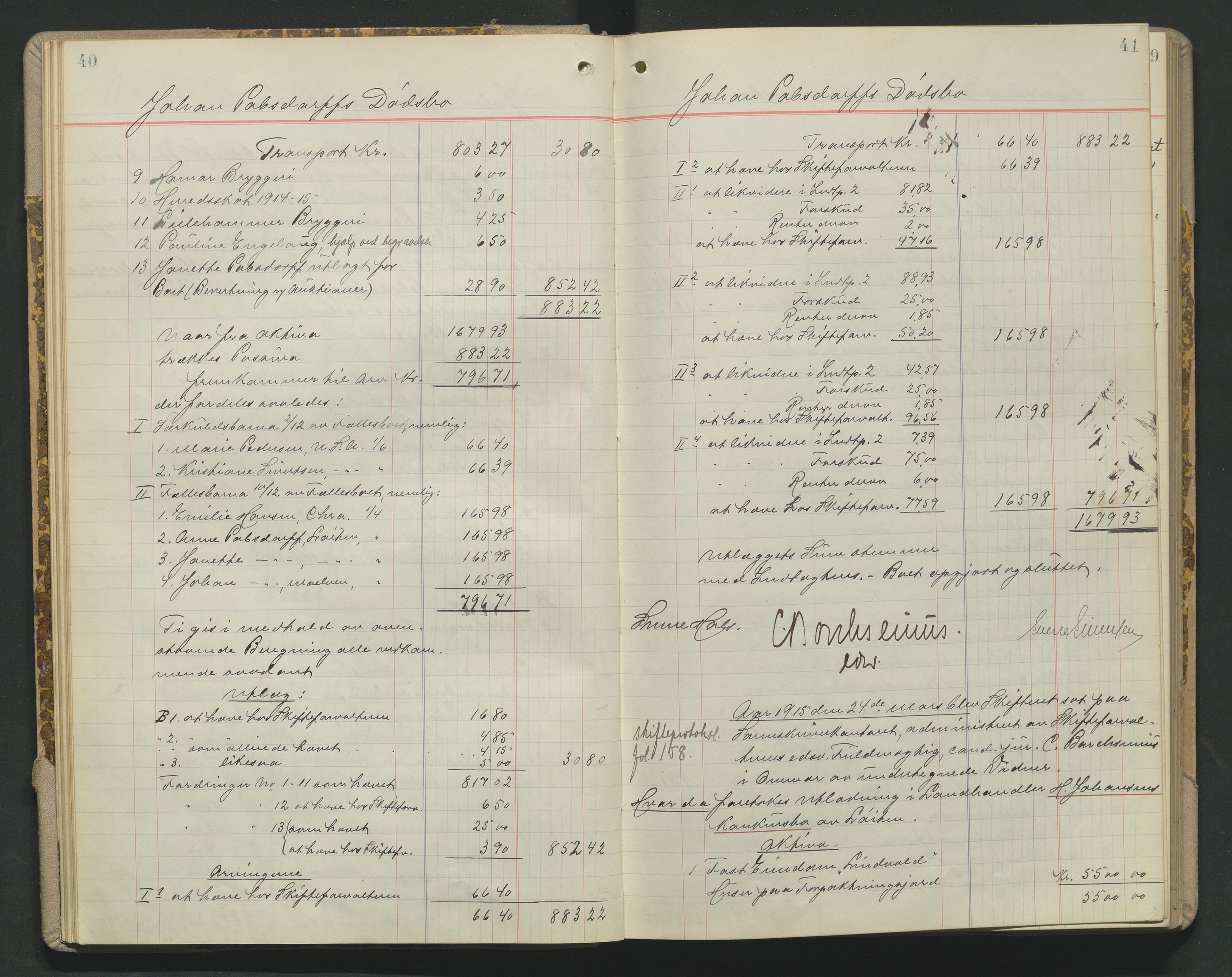 Sør-Hedmark sorenskriveri, AV/SAH-TING-014/J/Ja/Jad/L0004: Skifteutlodningsprotokoll - landet, 1913-1919, p. 40-41