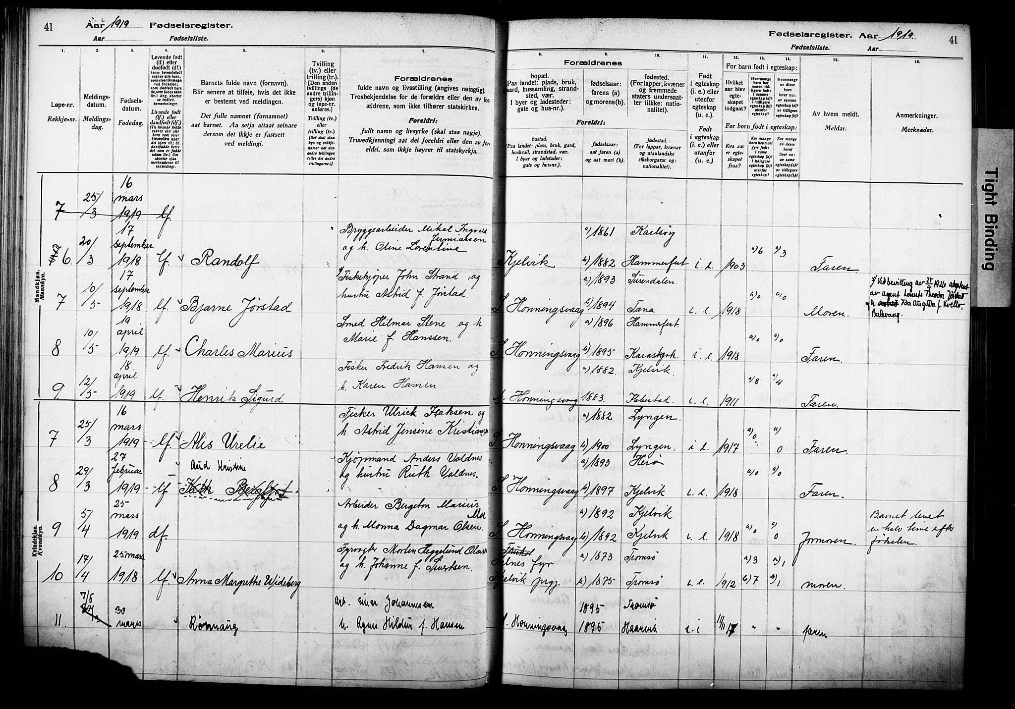 Kjelvik/Nordkapp sokneprestkontor, SATØ/S-1350/I/Ia/L0015: Birth register no. 15, 1916-1930, p. 41