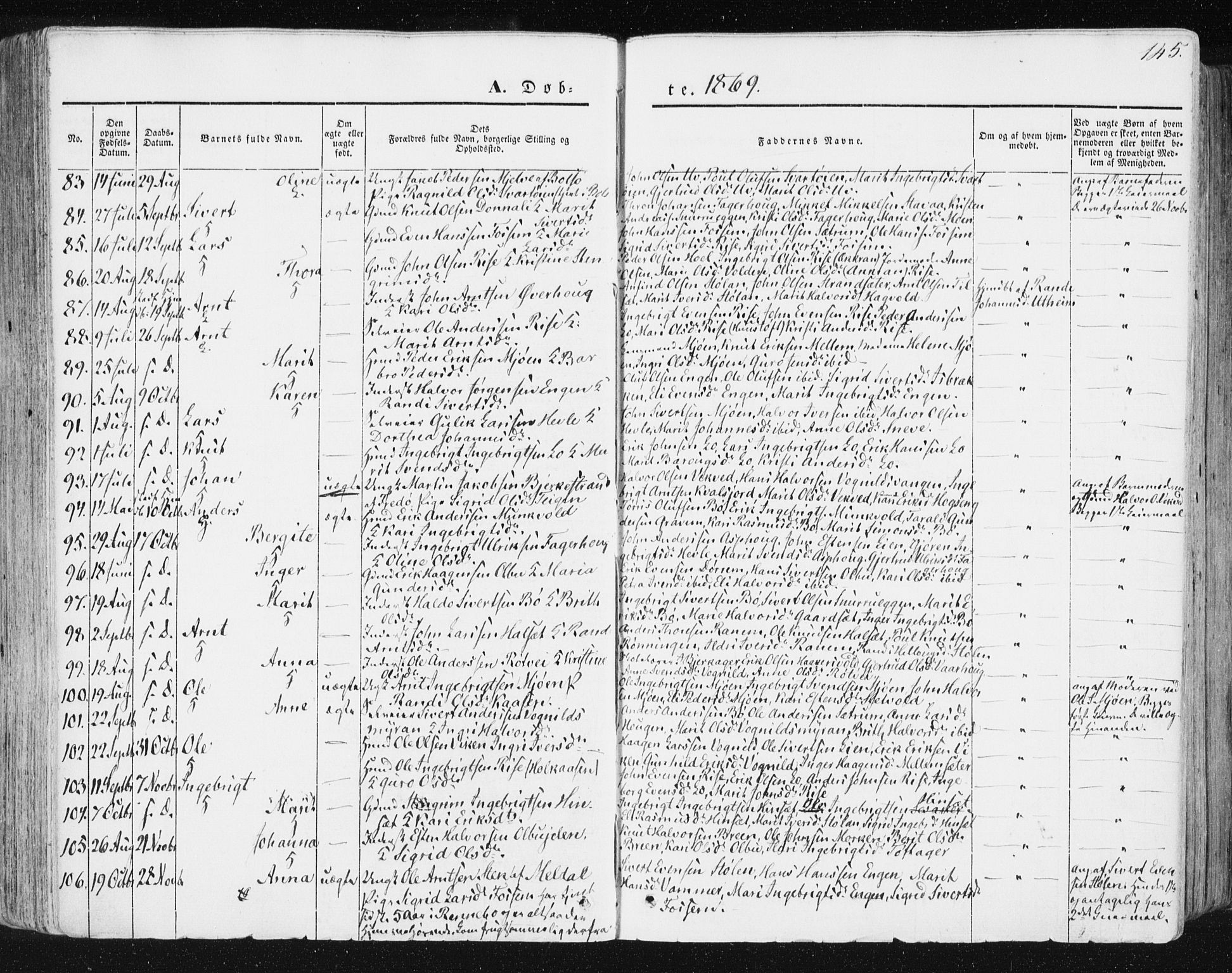 Ministerialprotokoller, klokkerbøker og fødselsregistre - Sør-Trøndelag, SAT/A-1456/678/L0899: Parish register (official) no. 678A08, 1848-1872, p. 145