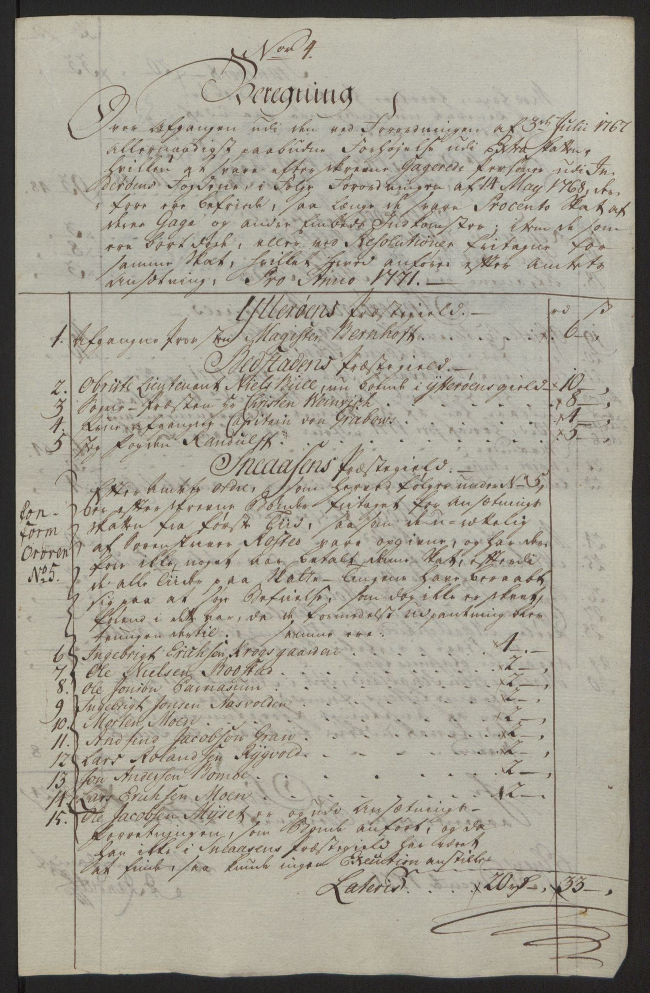 Rentekammeret inntil 1814, Reviderte regnskaper, Fogderegnskap, RA/EA-4092/R63/L4420: Ekstraskatten Inderøy, 1762-1772, p. 429
