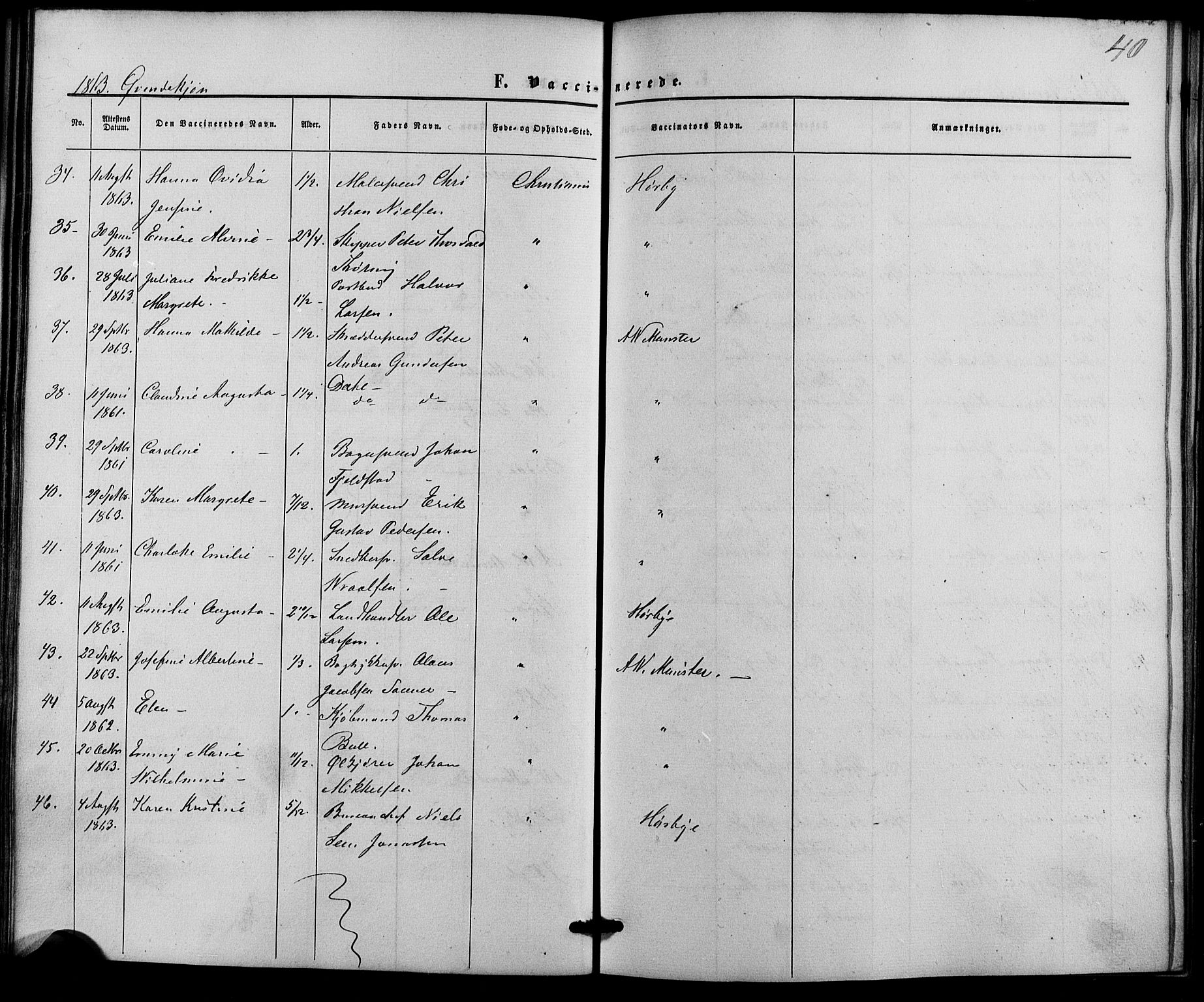 Trefoldighet prestekontor Kirkebøker, AV/SAO-A-10882/F/Fh/L0001: Vaccination register no. 1, 1857-1867, p. 40