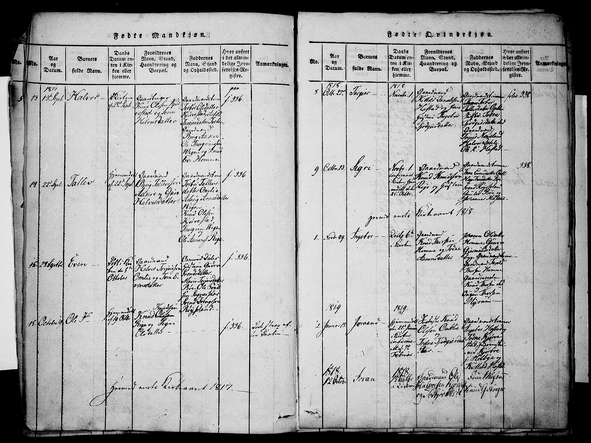 Valle sokneprestkontor, SAK/1111-0044/F/Fa/Fac/L0005: Parish register (official) no. A 5 /1, 1816-1831, p. 5