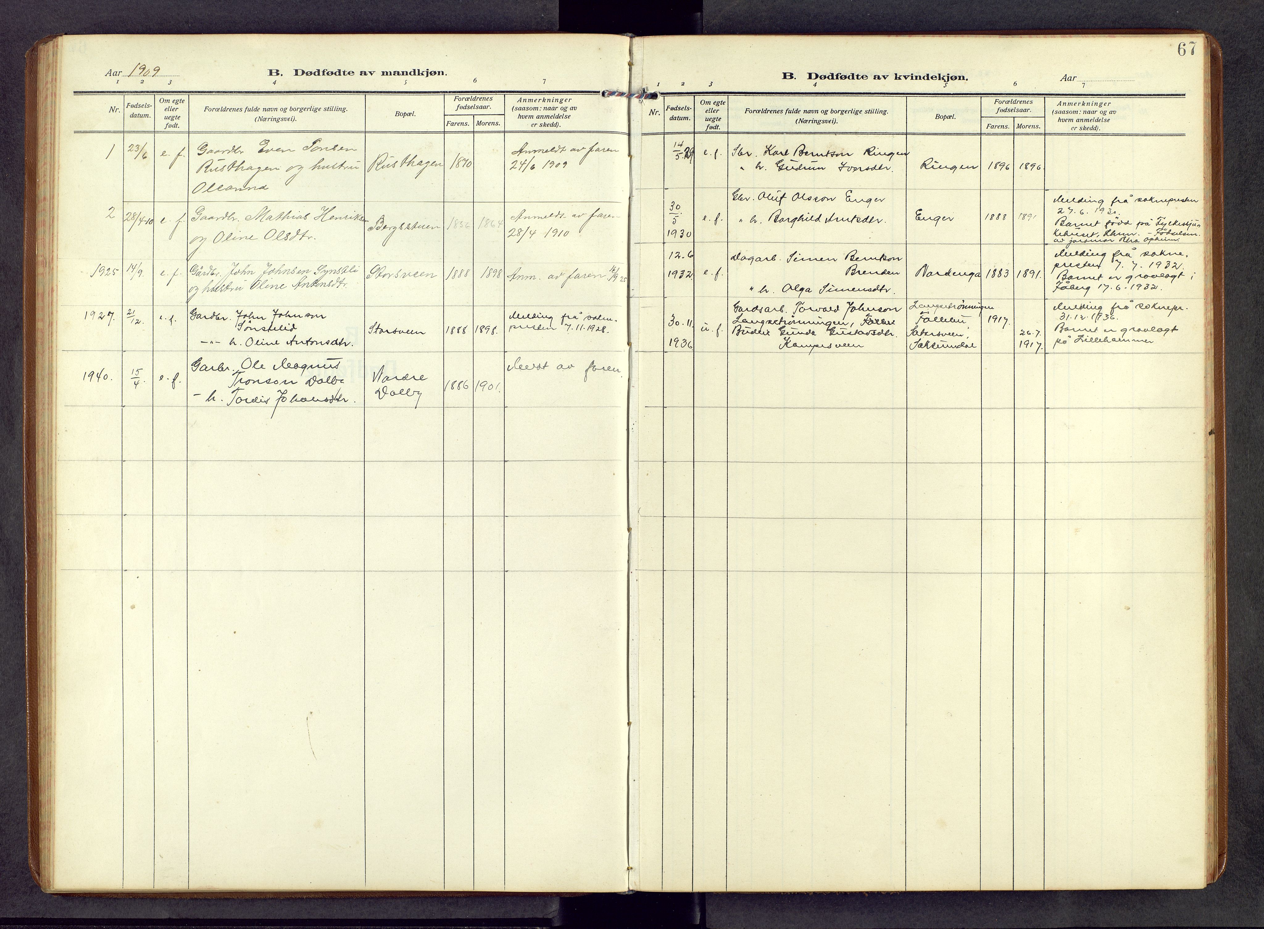 Fåberg prestekontor, SAH/PREST-086/H/Ha/Hab/L0013: Parish register (copy) no. 13, 1909-1971, p. 67