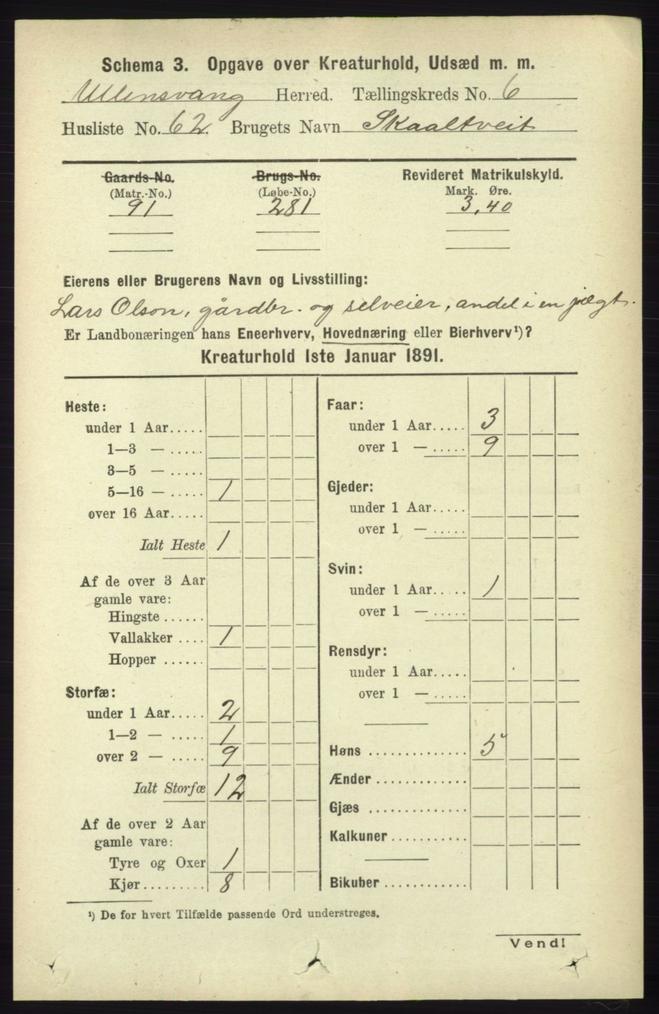 RA, 1891 census for 1230 Ullensvang, 1891, p. 7330