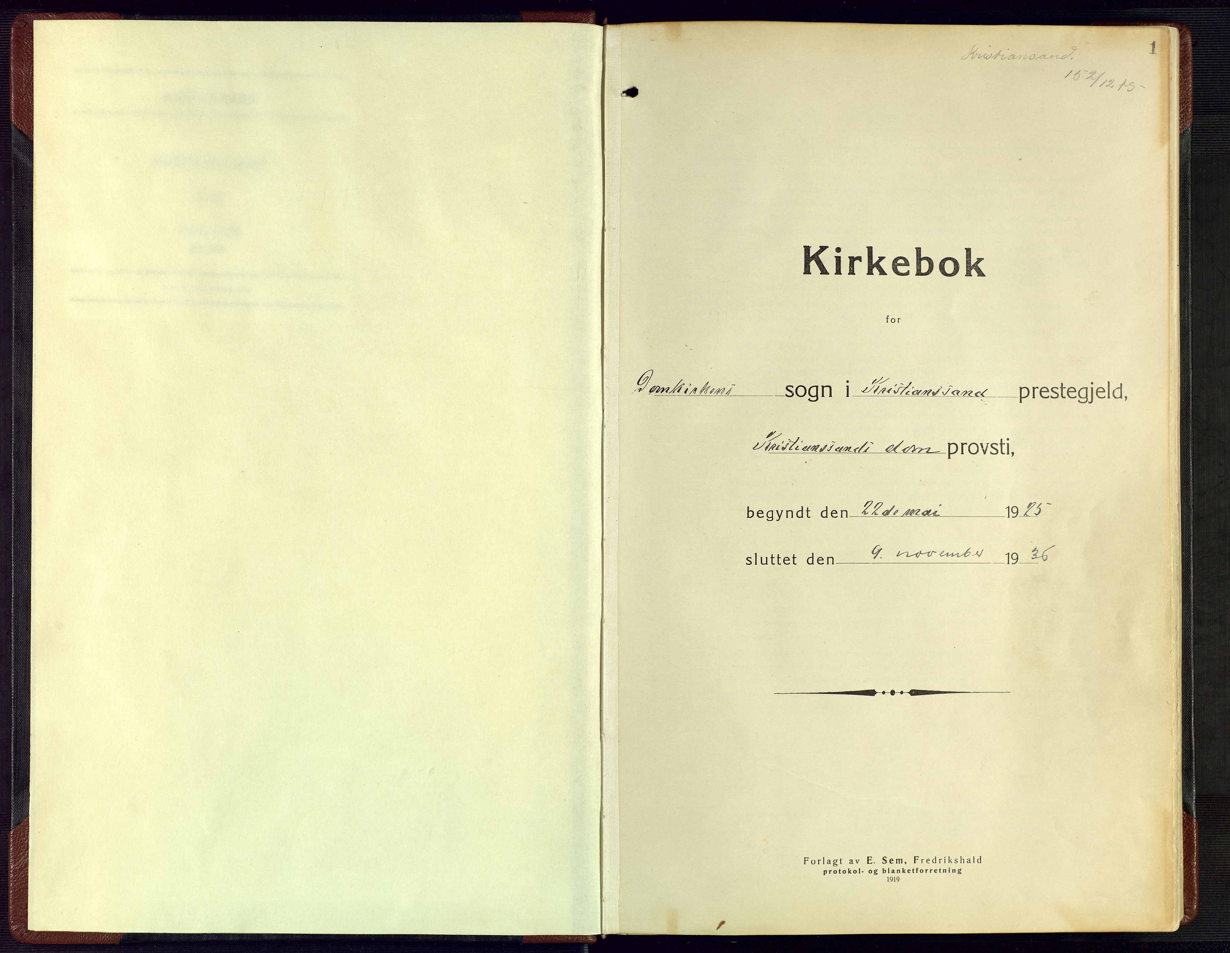 Kristiansand domprosti, AV/SAK-1112-0006/F/Fa/L0029: Parish register (official) no. A 28, 1925-1936, p. 1