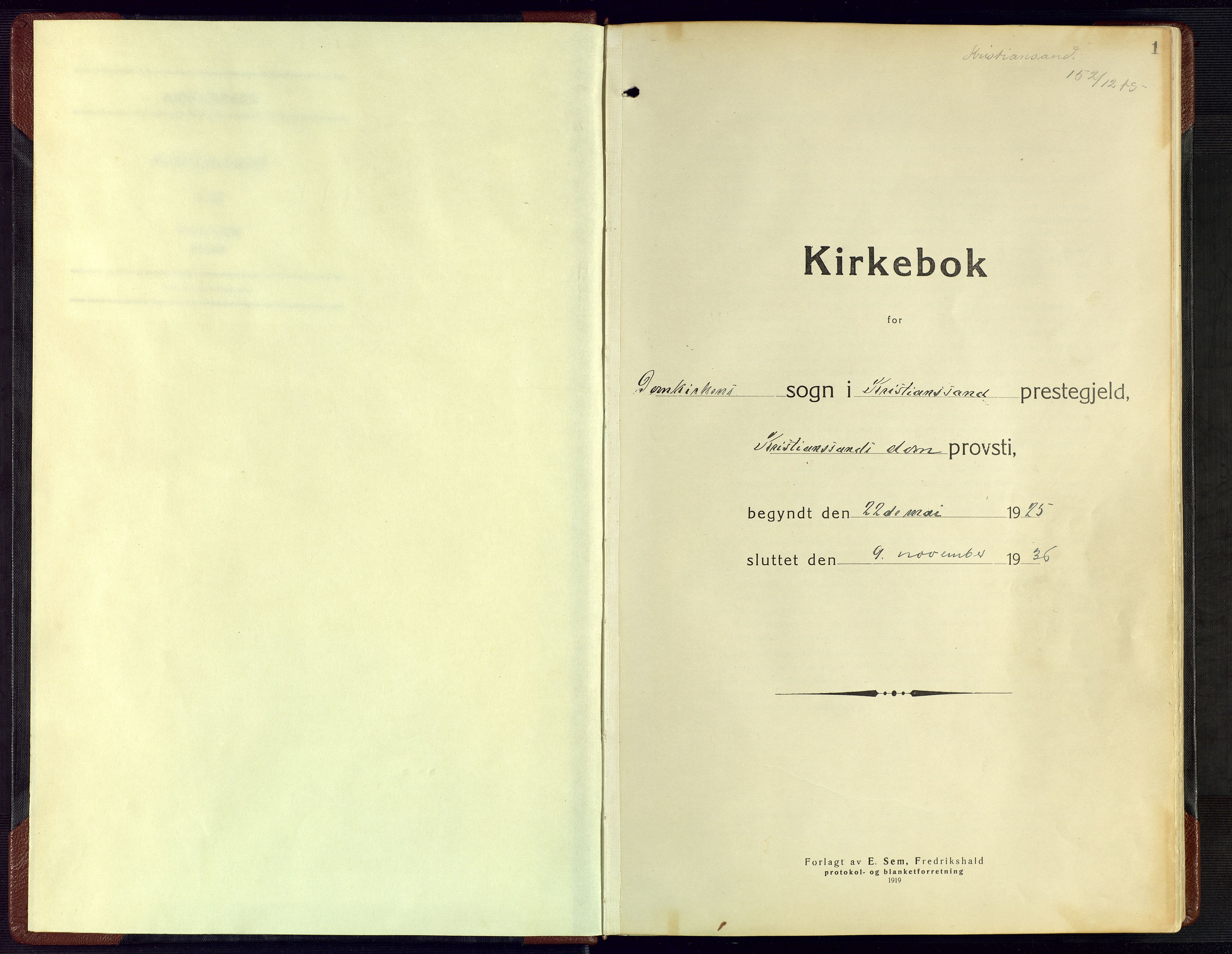 Kristiansand domprosti, SAK/1112-0006/F/Fa/L0029: Parish register (official) no. A 28, 1925-1936, p. 1