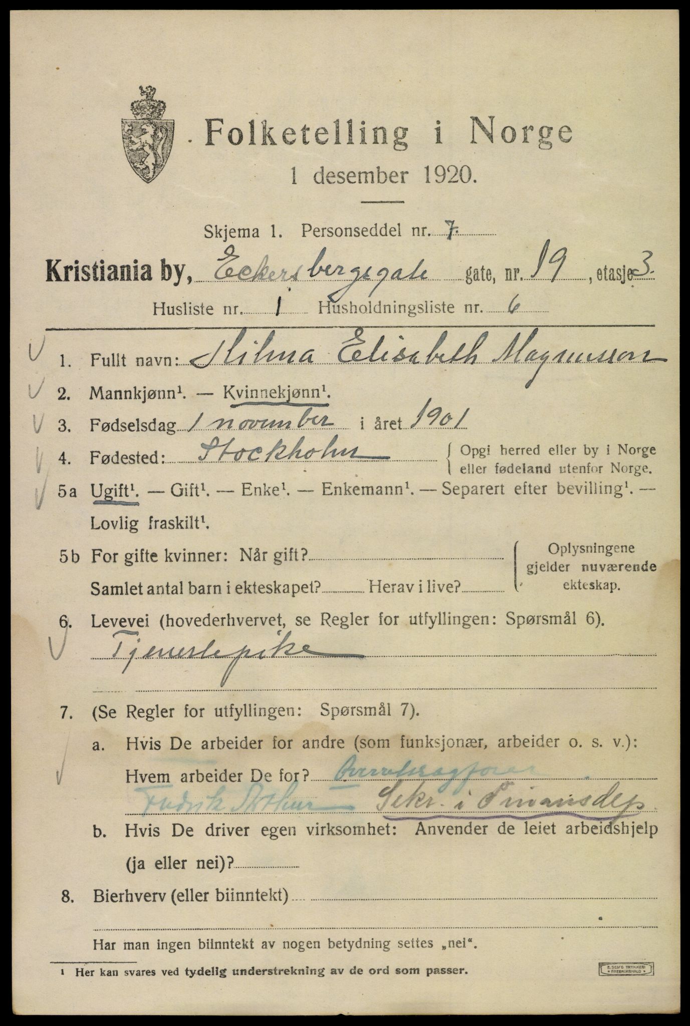 SAO, 1920 census for Kristiania, 1920, p. 208191