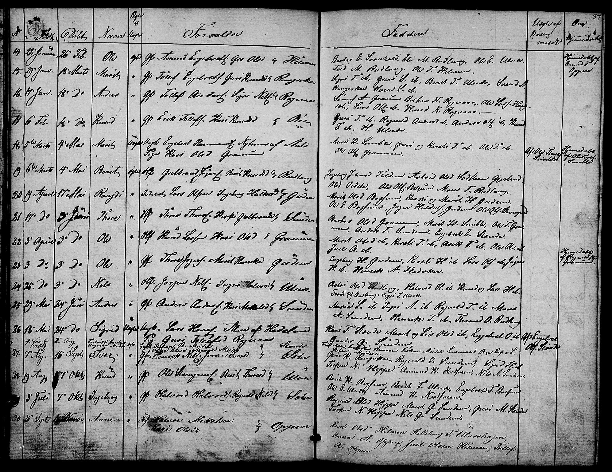 Nord-Aurdal prestekontor, AV/SAH-PREST-132/H/Ha/Hab/L0004: Parish register (copy) no. 4, 1842-1882, p. 37