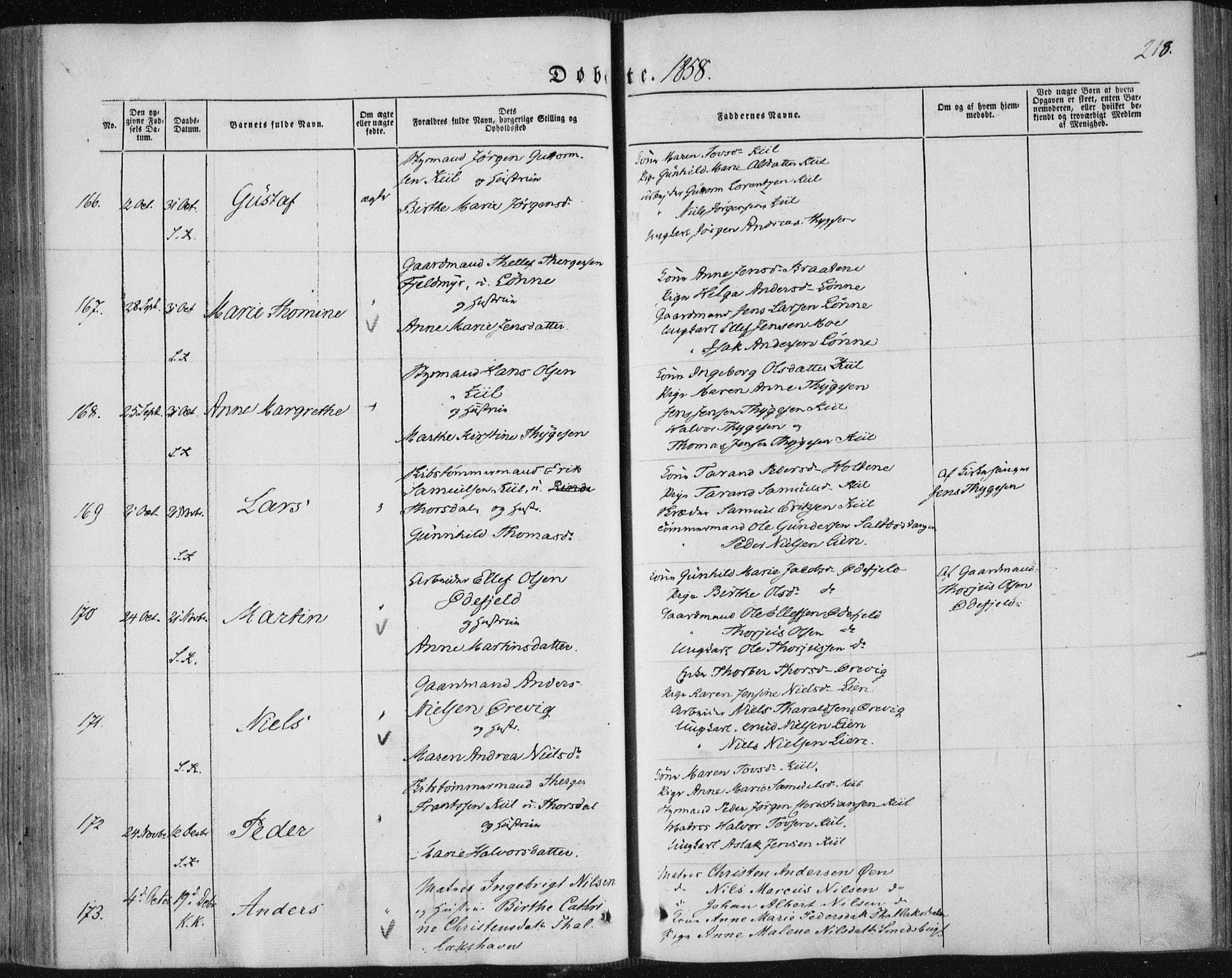 Sannidal kirkebøker, AV/SAKO-A-296/F/Fa/L0008: Parish register (official) no. 8, 1847-1862, p. 218