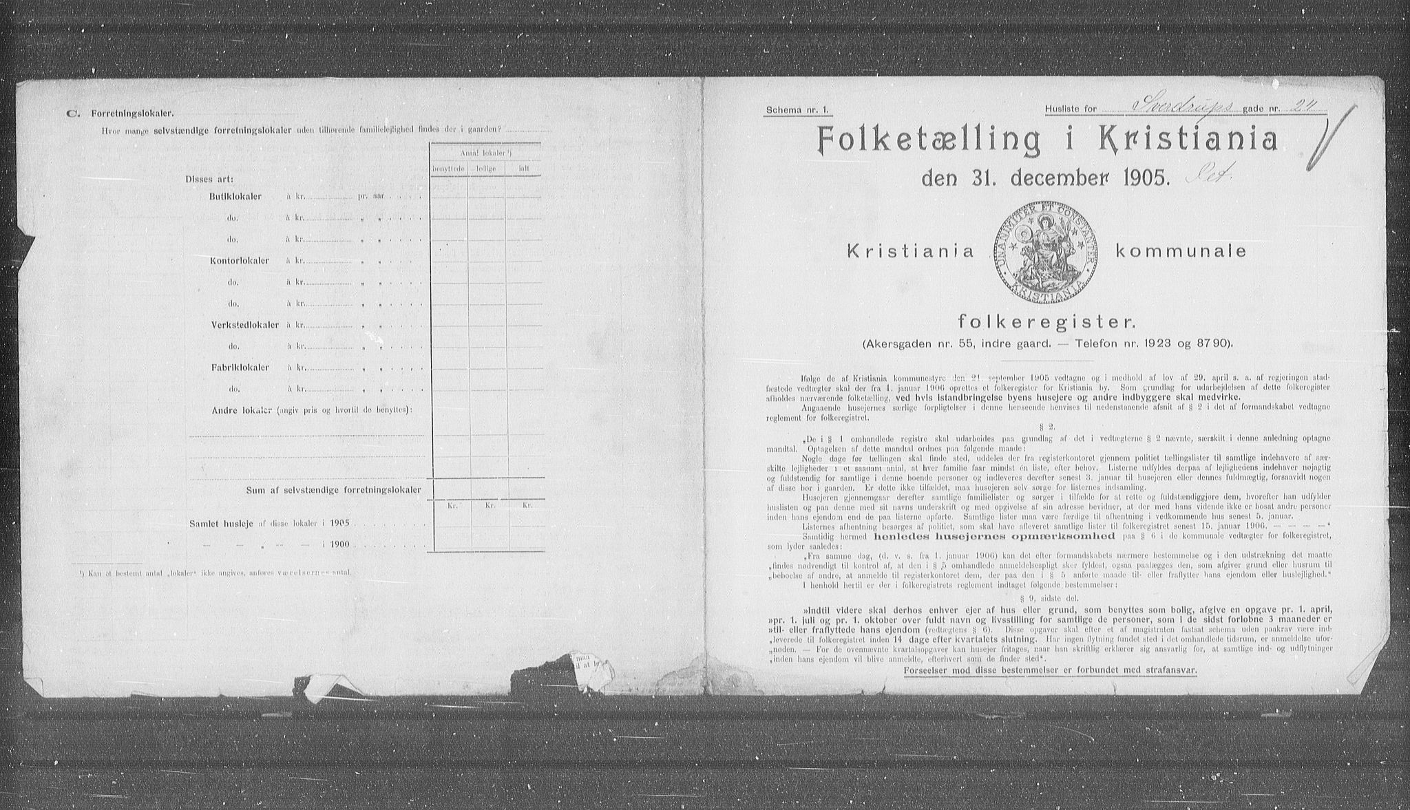 OBA, Municipal Census 1905 for Kristiania, 1905, p. 55266