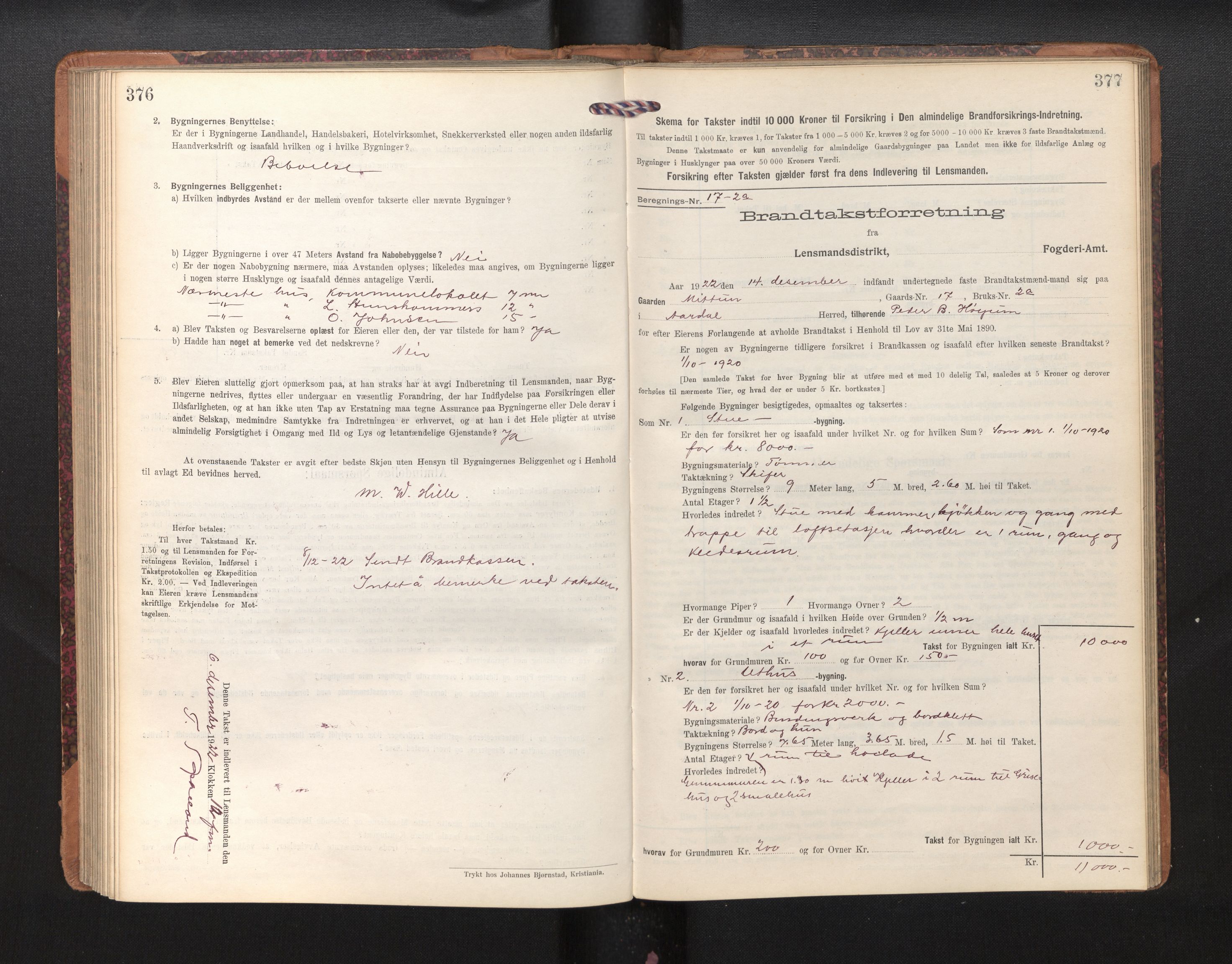 Lensmannen i Årdal, AV/SAB-A-30501/0012/L0009: Branntakstprotokoll, skjematakst, 1914-1926, p. 376-377