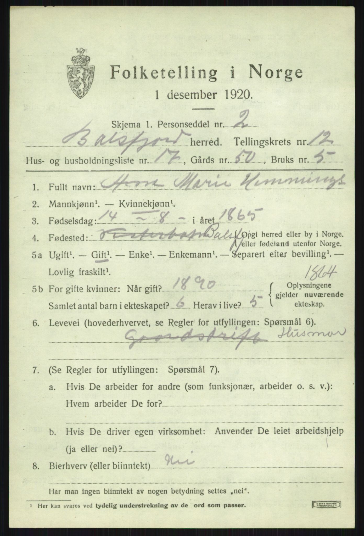 SATØ, 1920 census for Balsfjord, 1920, p. 7451