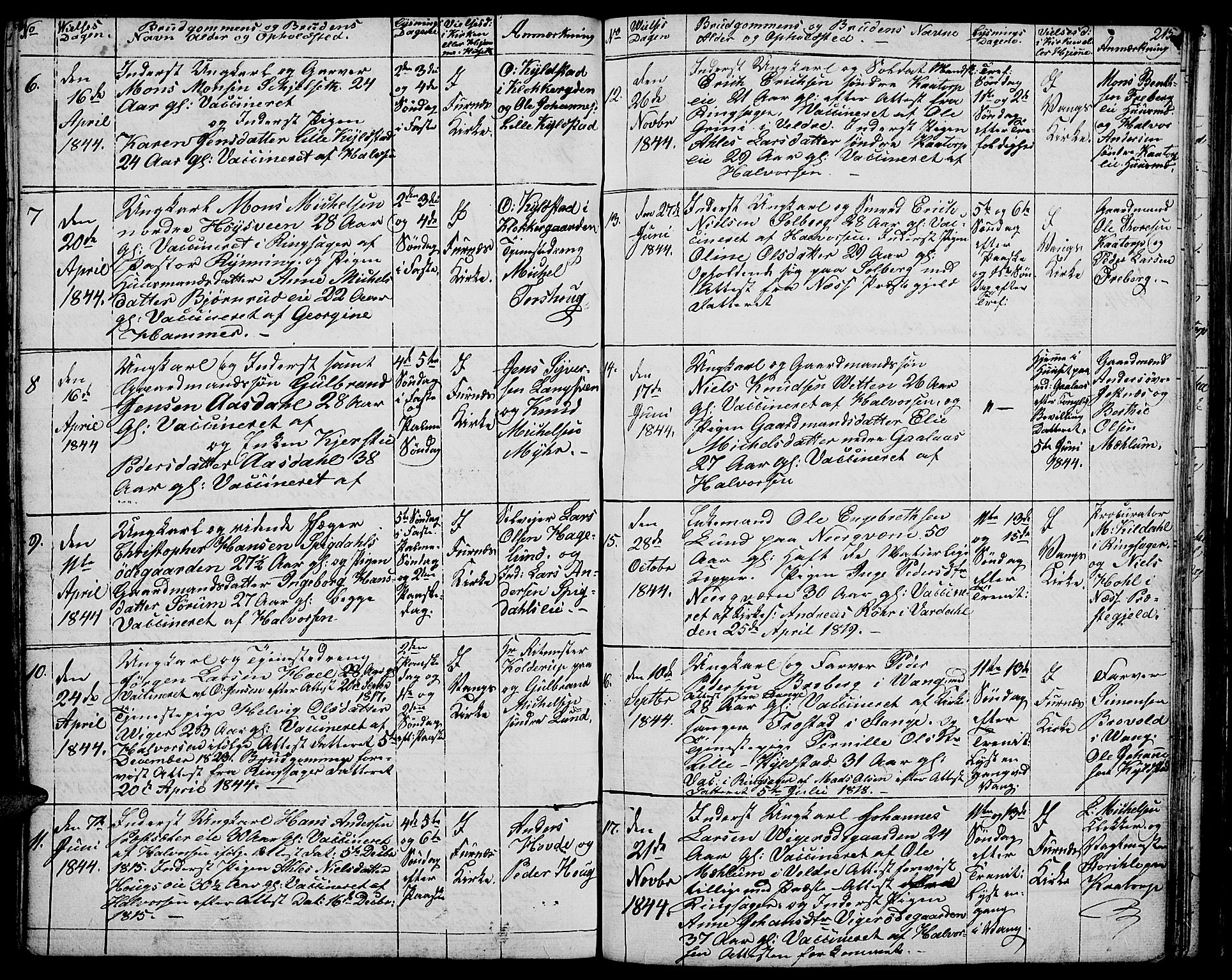 Vang prestekontor, Hedmark, SAH/PREST-008/H/Ha/Hab/L0009: Parish register (copy) no. 9, 1836-1870, p. 215