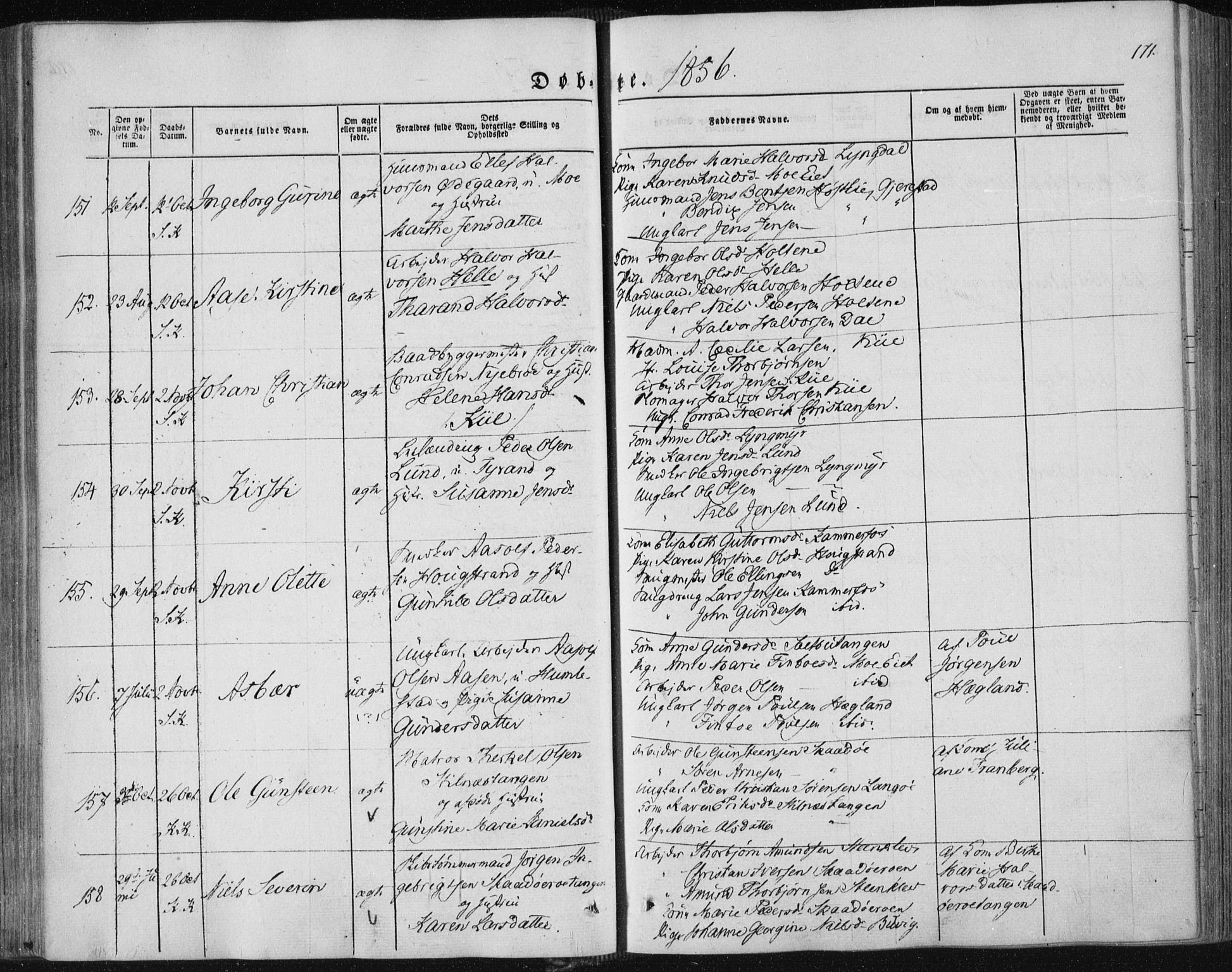 Sannidal kirkebøker, AV/SAKO-A-296/F/Fa/L0008: Parish register (official) no. 8, 1847-1862, p. 171