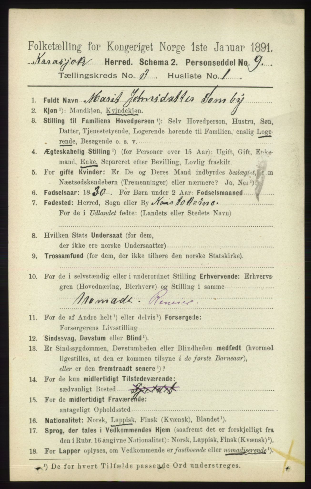 RA, 1891 census for 2021 Karasjok, 1891, p. 561
