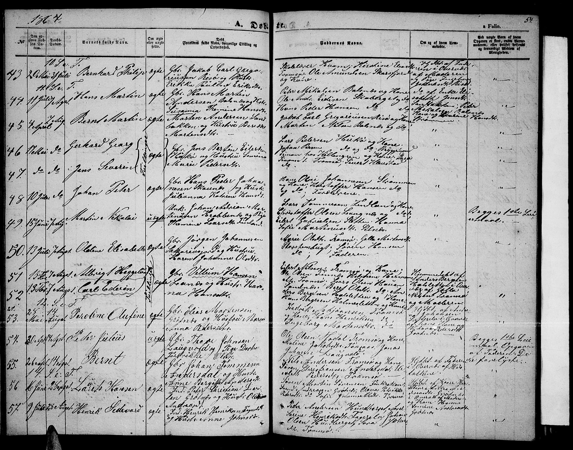 Tromsøysund sokneprestkontor, AV/SATØ-S-1304/G/Gb/L0001klokker: Parish register (copy) no. 1, 1857-1869, p. 54