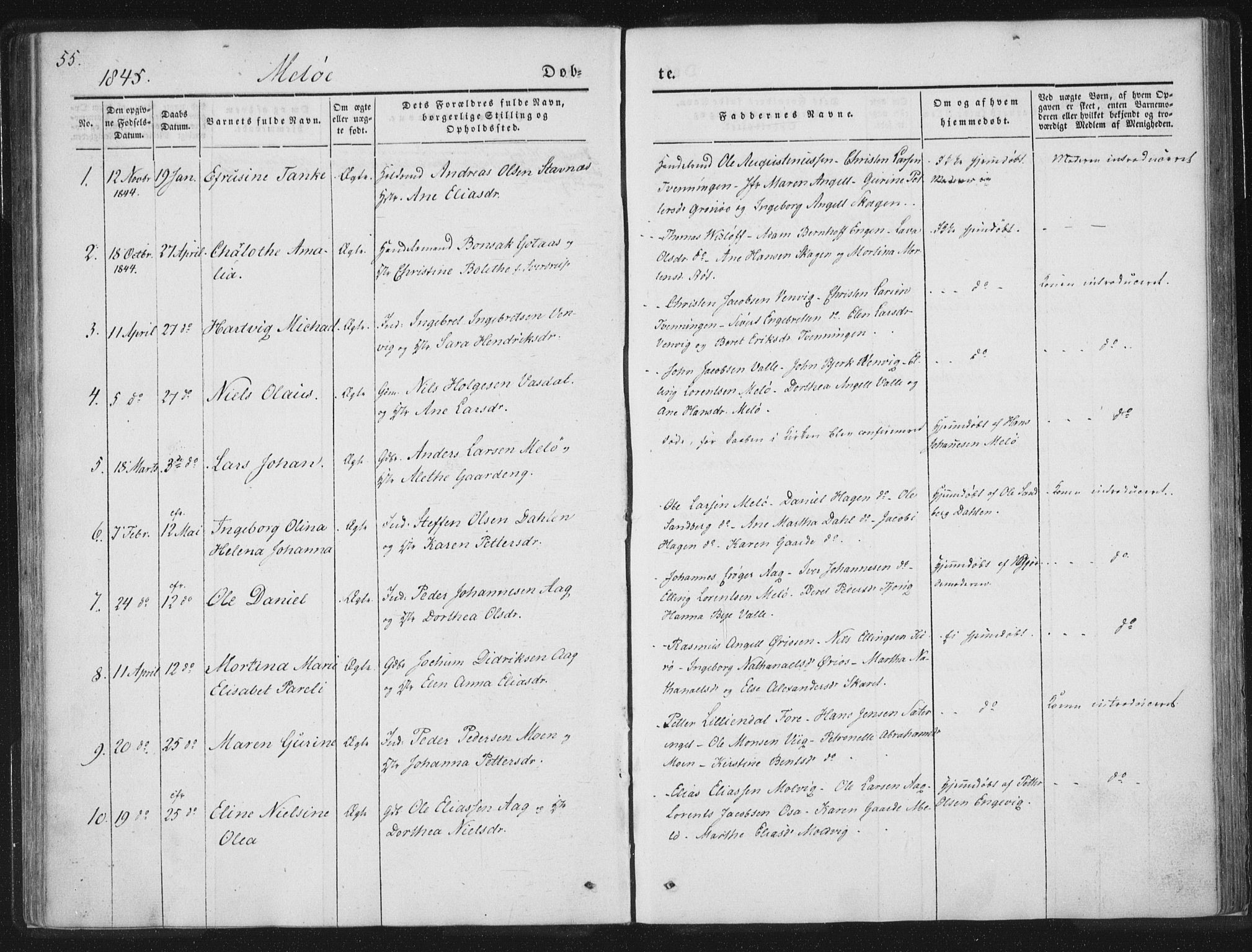 Ministerialprotokoller, klokkerbøker og fødselsregistre - Nordland, AV/SAT-A-1459/841/L0602: Parish register (official) no. 841A08 /2, 1845-1859, p. 55