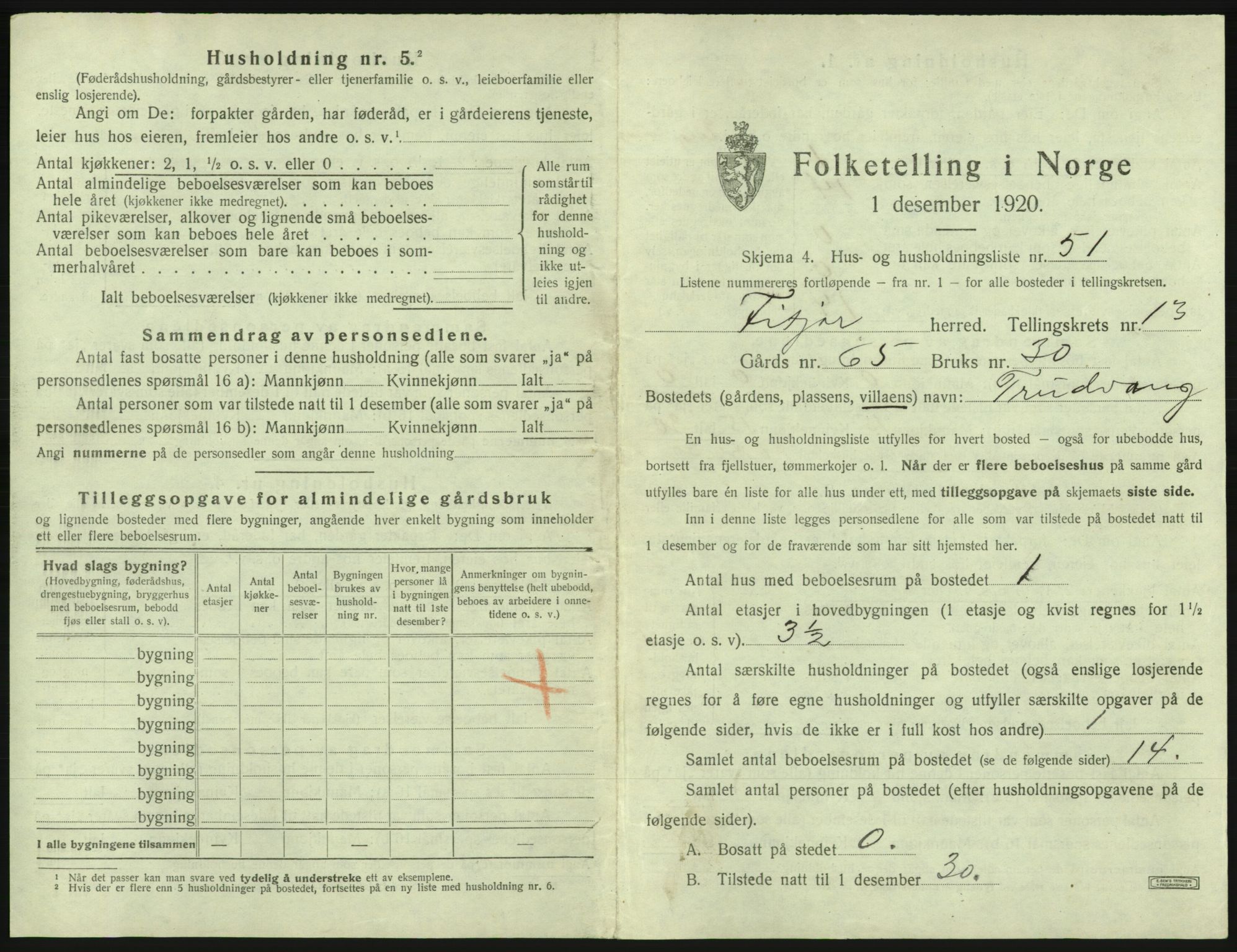 SAB, 1920 census for Fitjar, 1920, p. 826