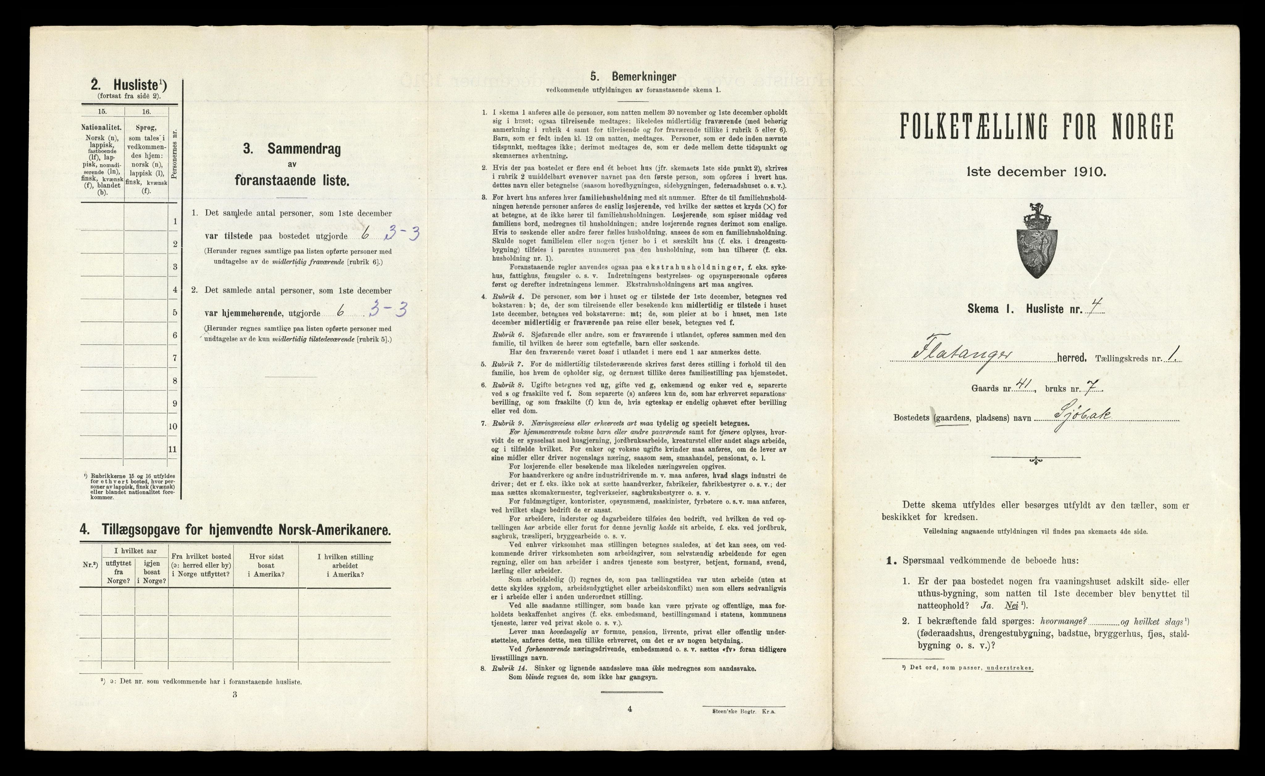 RA, 1910 census for Flatanger, 1910, p. 41
