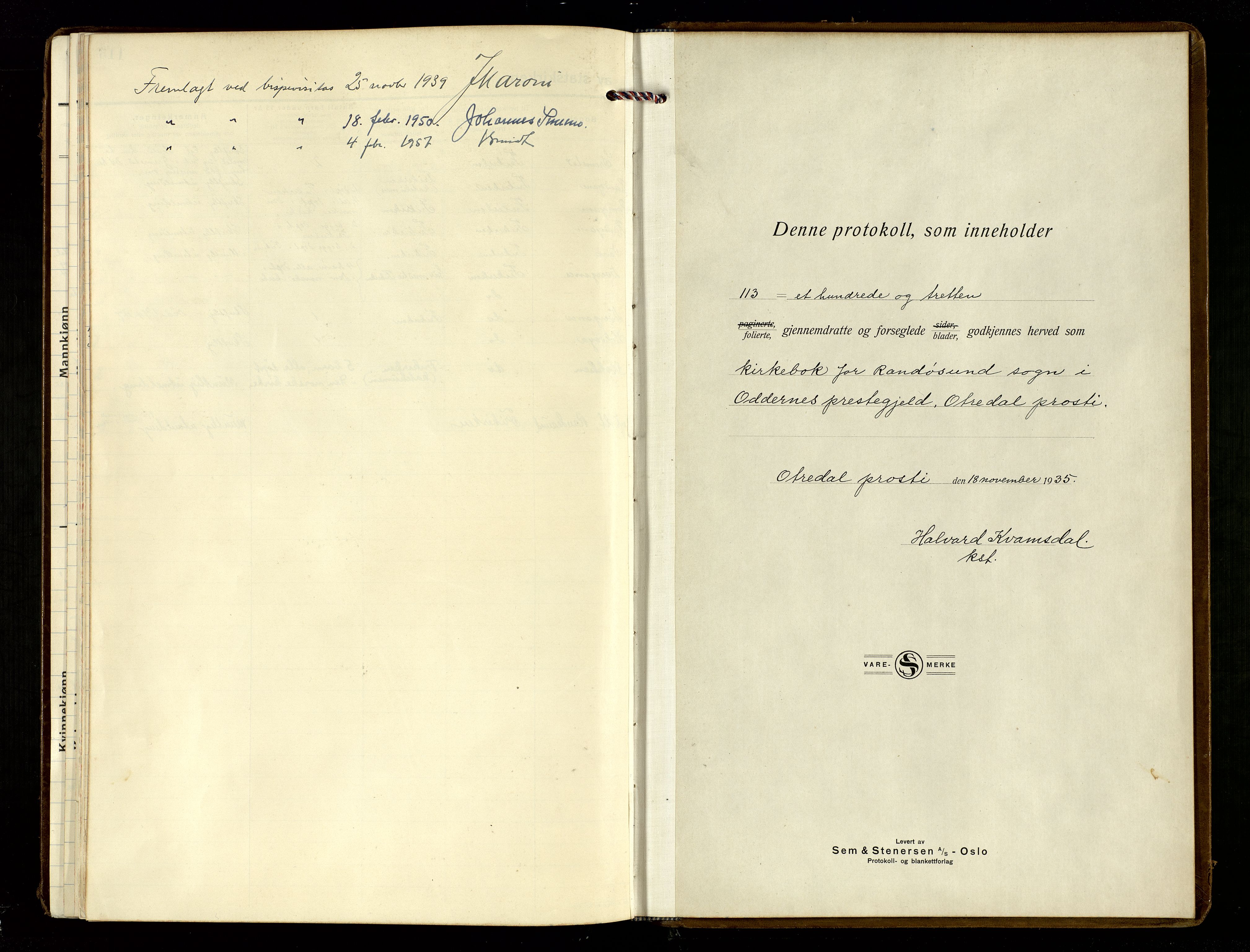 Oddernes sokneprestkontor, SAK/1111-0033/F/Fa/Fab/L0005: Parish register (official) no. A 5, 1935-1954