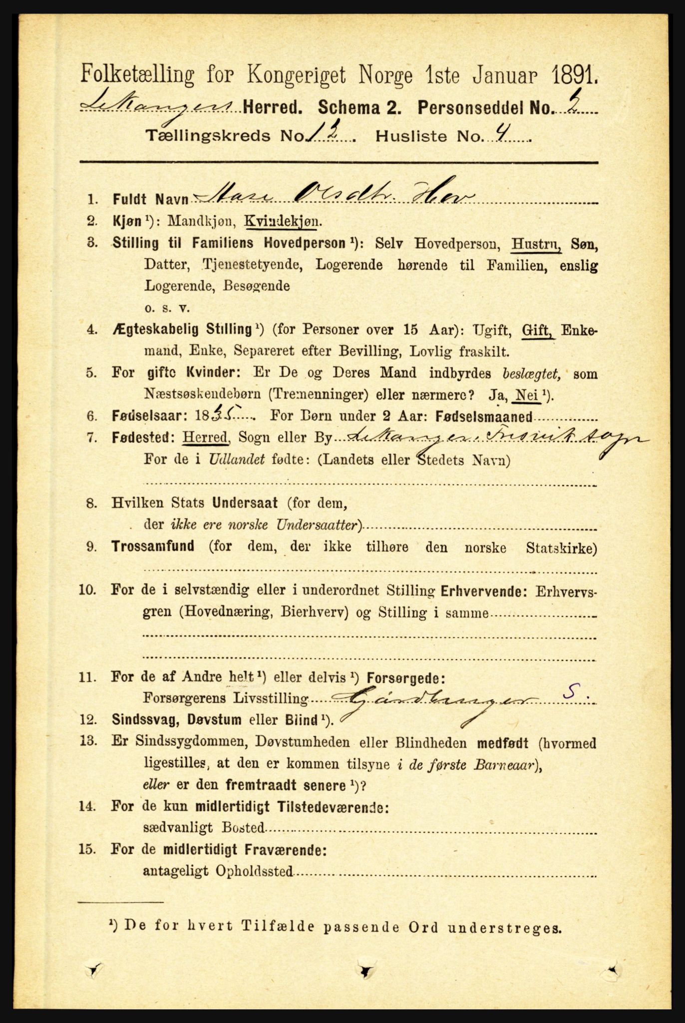 RA, 1891 census for 1419 Leikanger, 1891, p. 2356