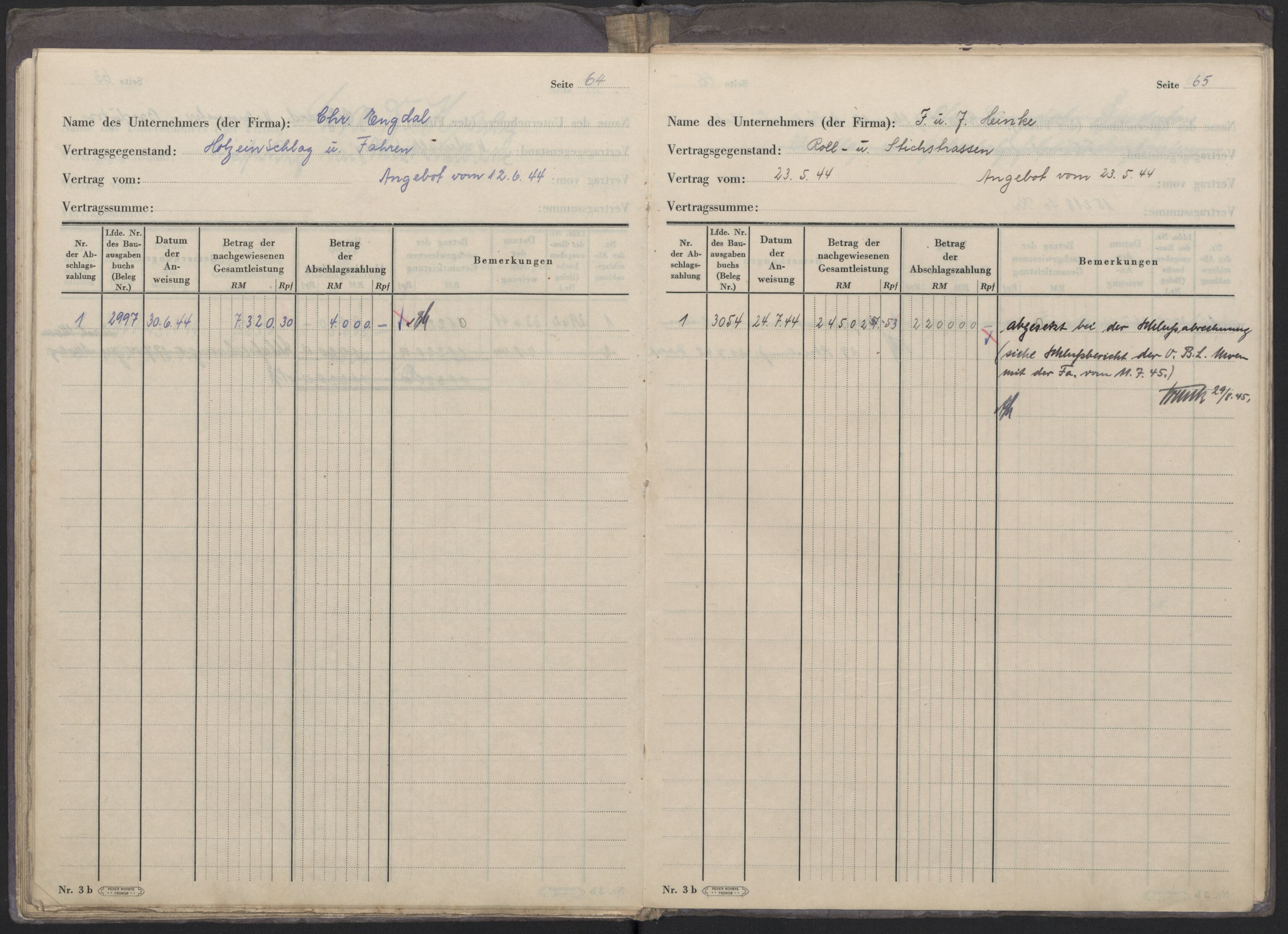 Tyske arkiver, Organisation Todt (OT), Einsatzgruppe Wiking, AV/RA-RAFA-2188/2/F/Fg/Fgb/L0005: Bltg. L.W. Bardufoss: Diverse regnskapsbøker, 1940
