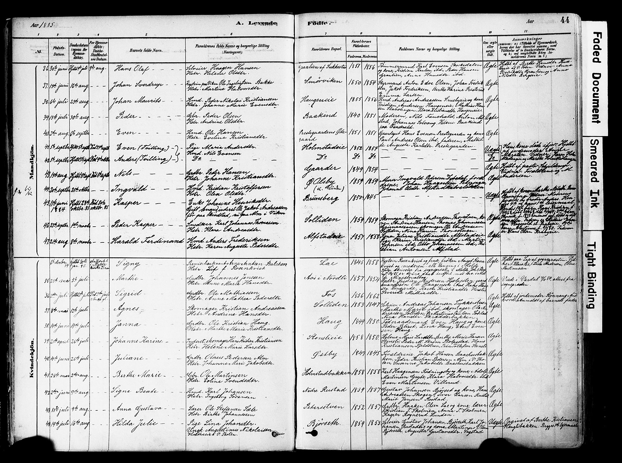 Østre Toten prestekontor, AV/SAH-PREST-104/H/Ha/Haa/L0006: Parish register (official) no. 6 /1, 1878-1896, p. 44