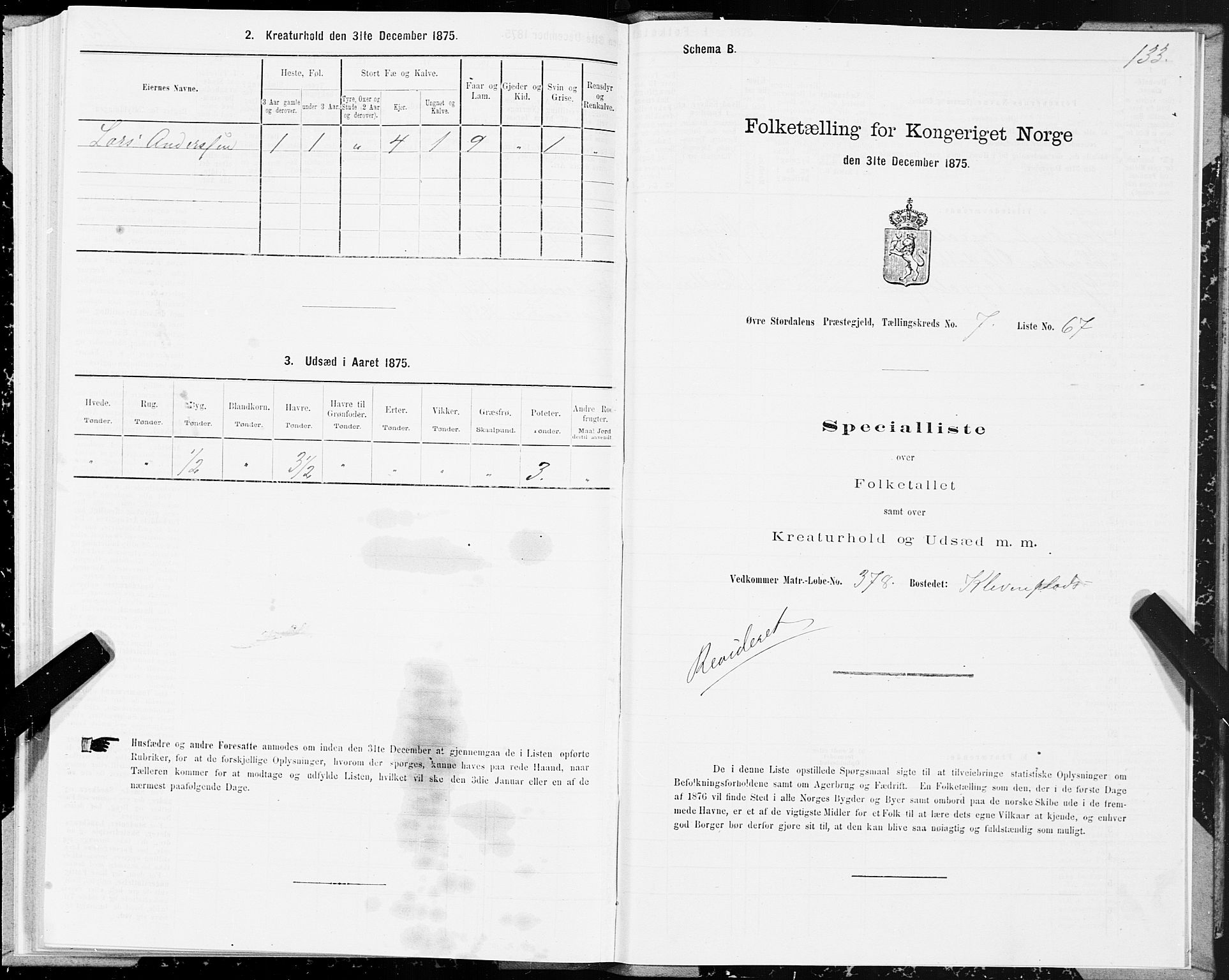 SAT, 1875 census for 1711P Øvre Stjørdal, 1875, p. 4133