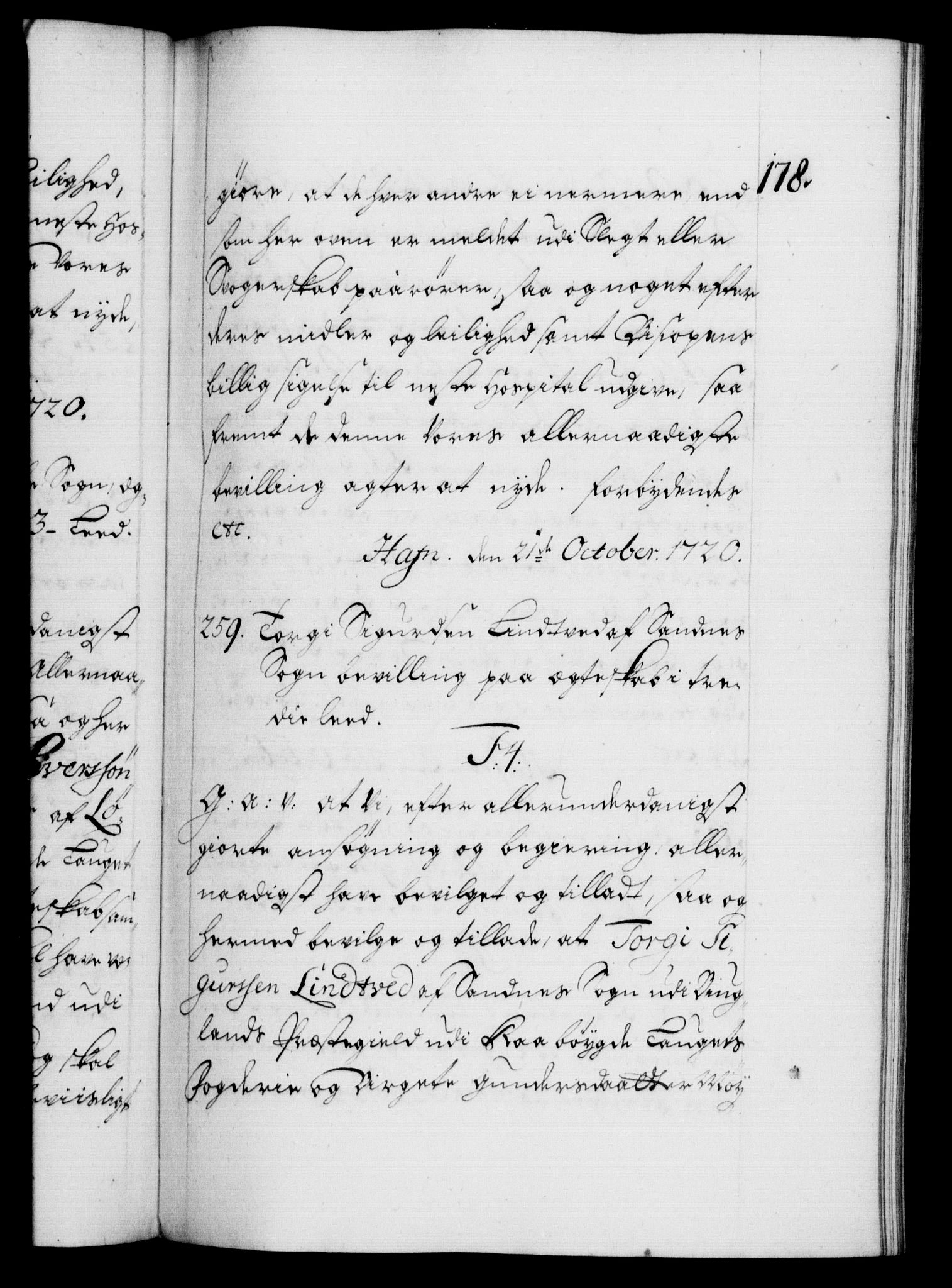 Danske Kanselli 1572-1799, AV/RA-EA-3023/F/Fc/Fca/Fcaa/L0023: Norske registre, 1720-1722, p. 178a