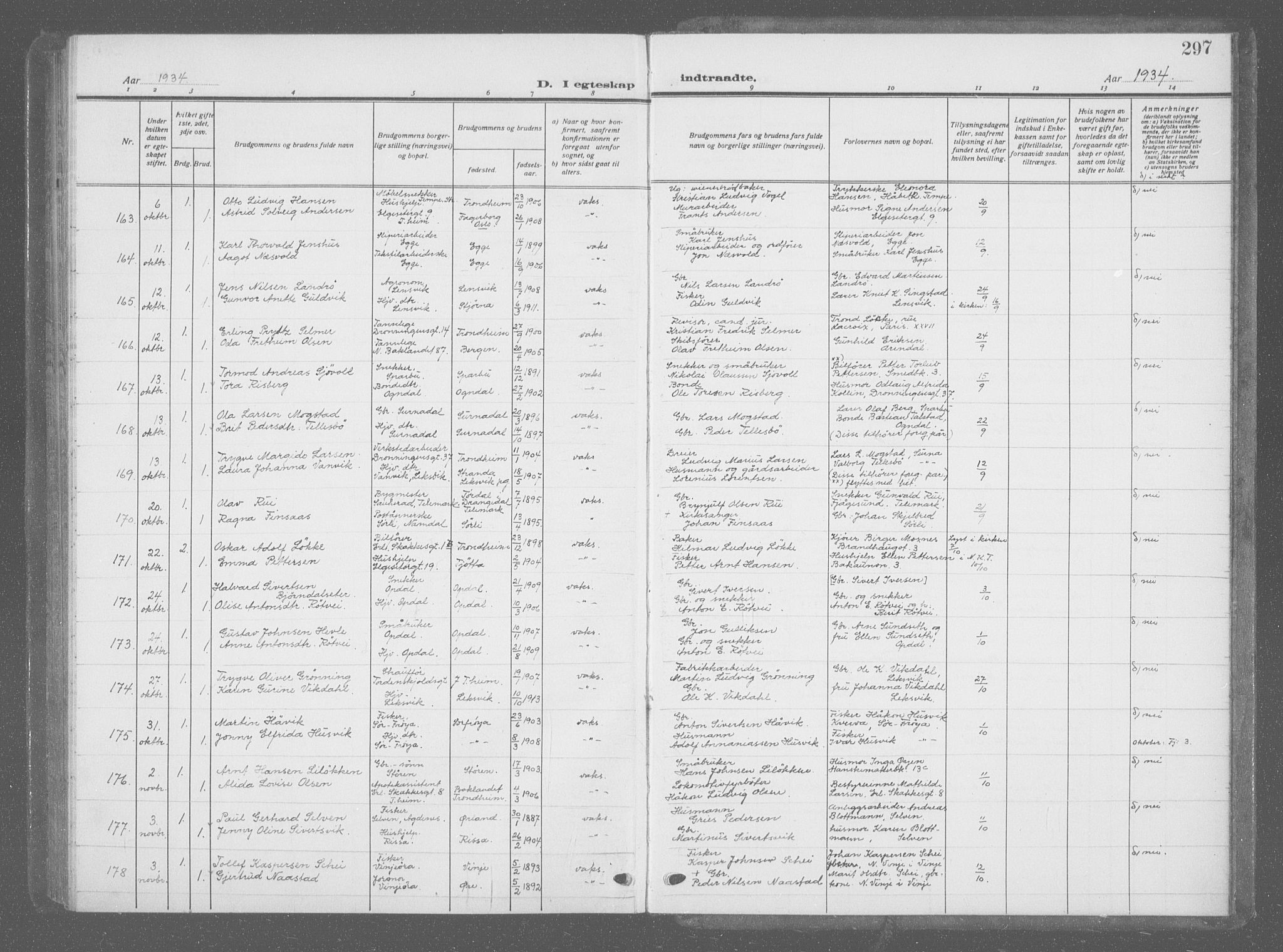 Ministerialprotokoller, klokkerbøker og fødselsregistre - Sør-Trøndelag, SAT/A-1456/601/L0098: Parish register (copy) no. 601C16, 1921-1934, p. 297