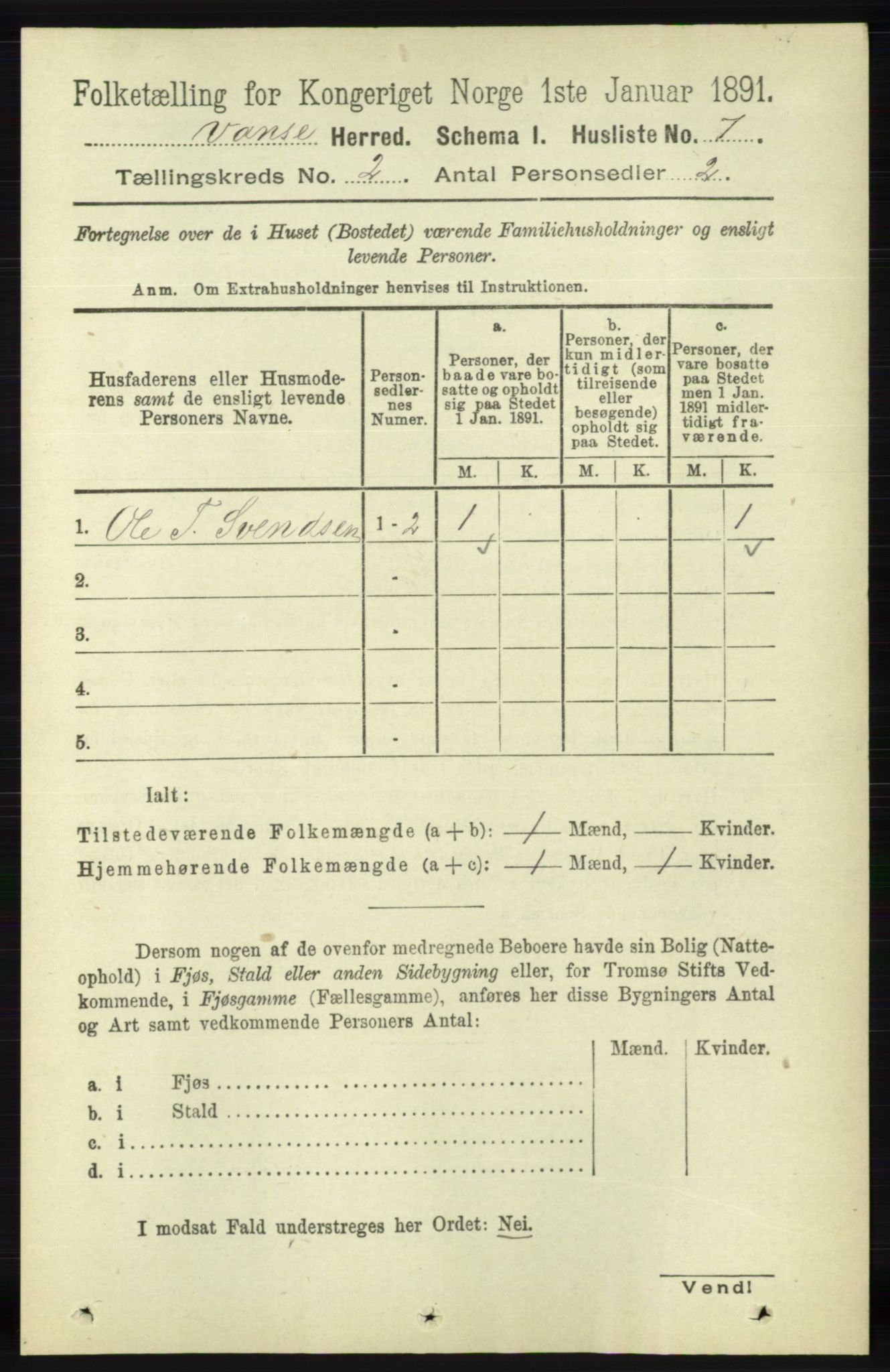 RA, 1891 census for 1041 Vanse, 1891, p. 471