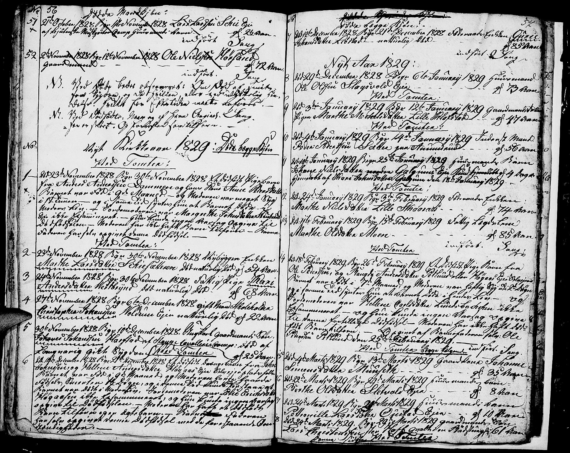 Romedal prestekontor, SAH/PREST-004/L/L0006: Parish register (copy) no. 6, 1828-1830, p. 56-57